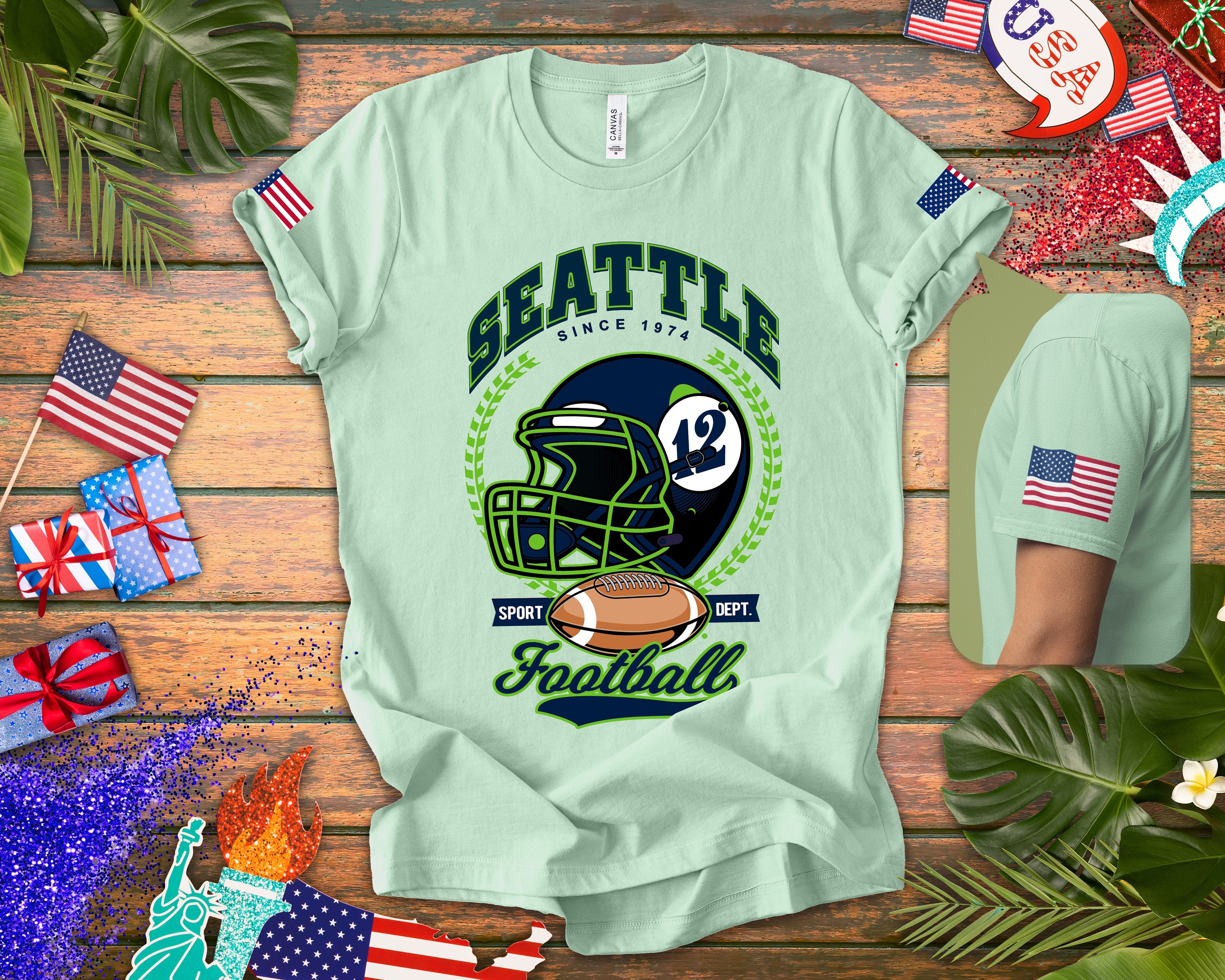 Seattle Since 1974 Football Helmet Sport Dept Graphic T-Shirt