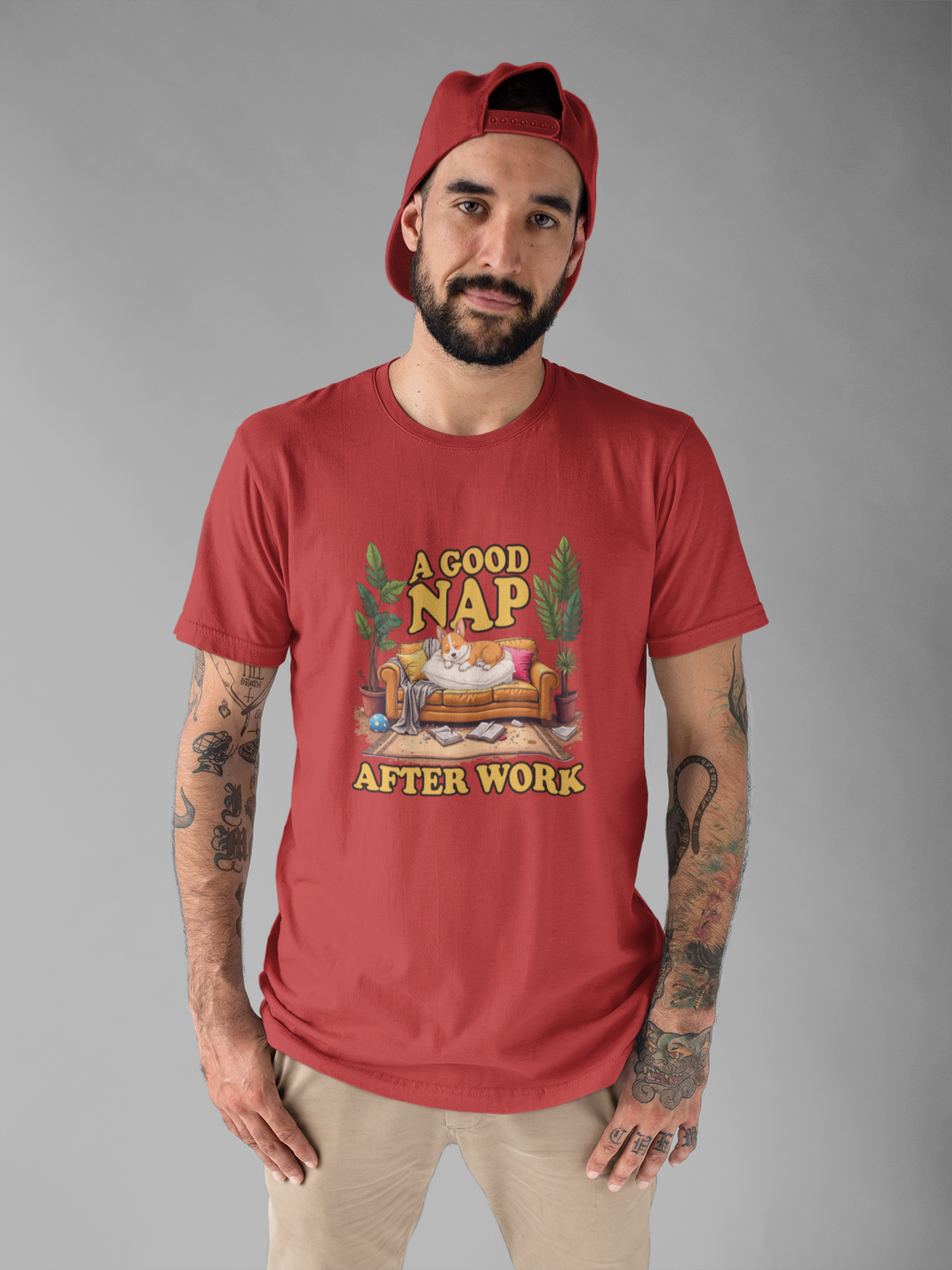 A Good Nap After Work – Sleeping Dog on Sofa Graphic T-Shirt