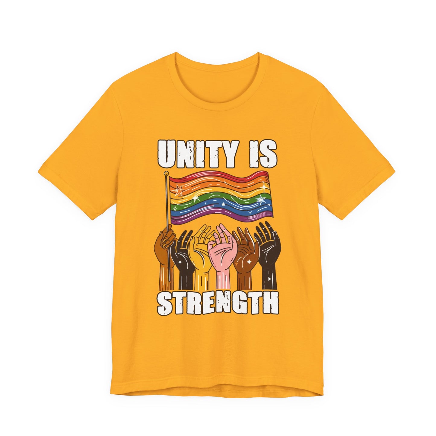 Unity Is Strength – Diverse Hands Holding Pride Flag Graphic T-Shirt