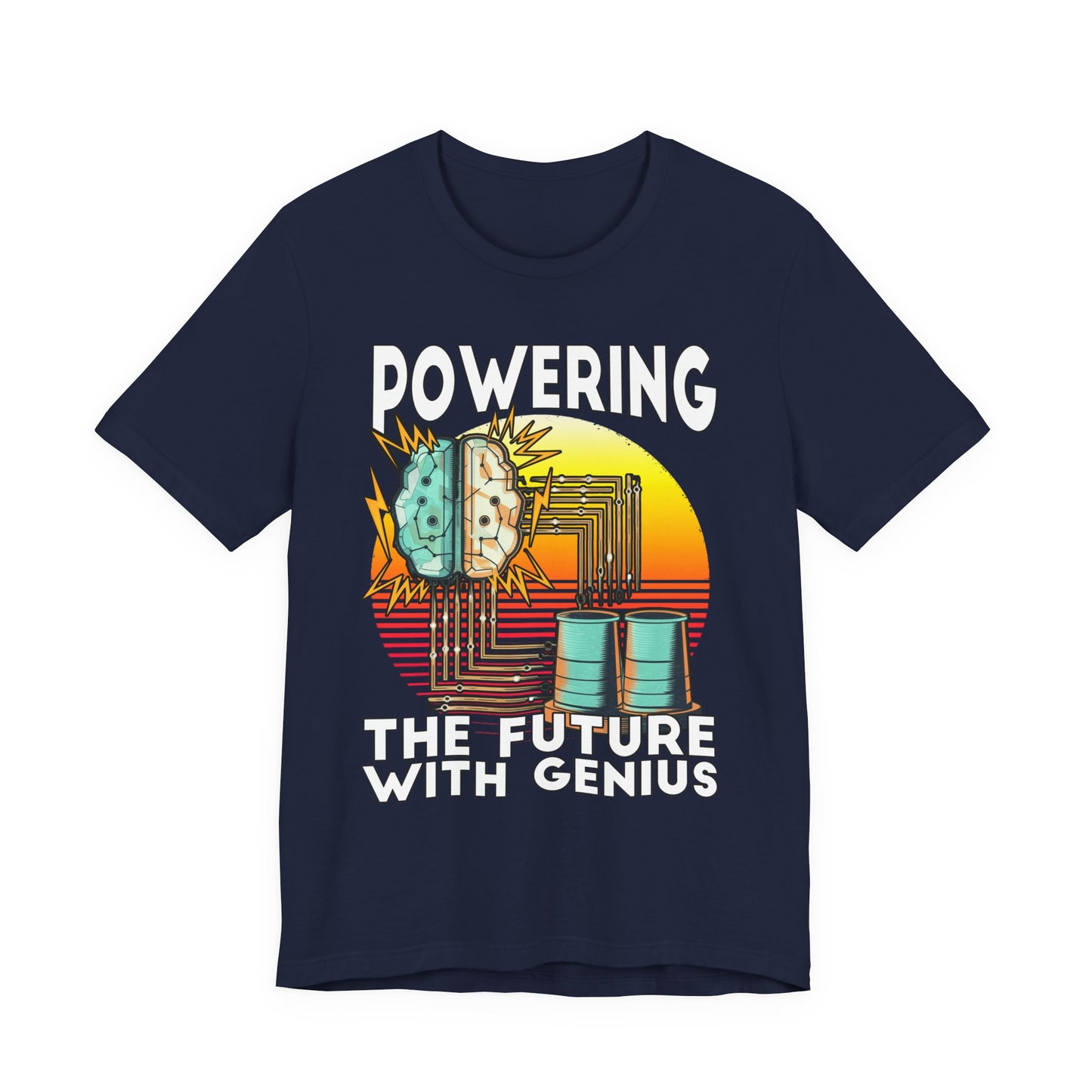 Powering the Future with Genius Tshirt – AI Brain and Tesla Turbines Graphic