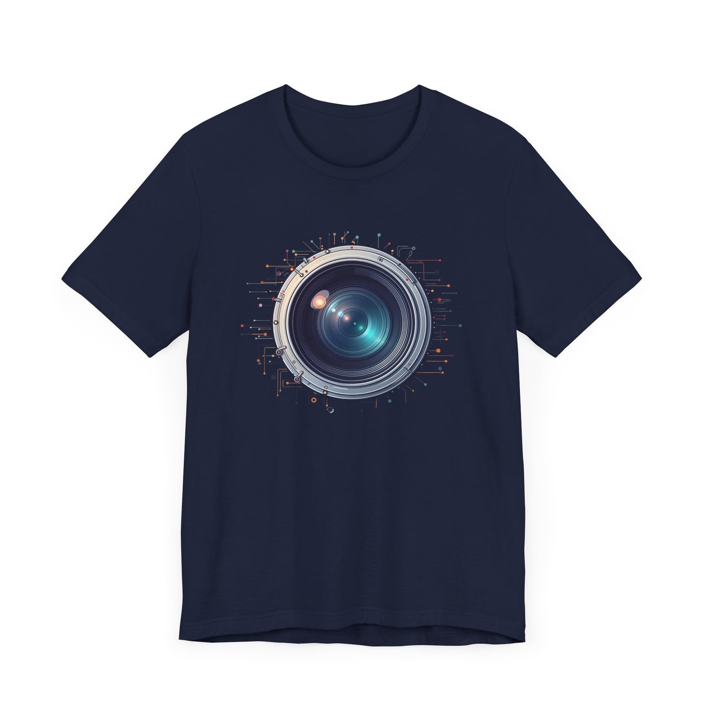 Focus Mode – Large Camera Lens with Radiant Lines & Color Splash Graphic T-Shirt
