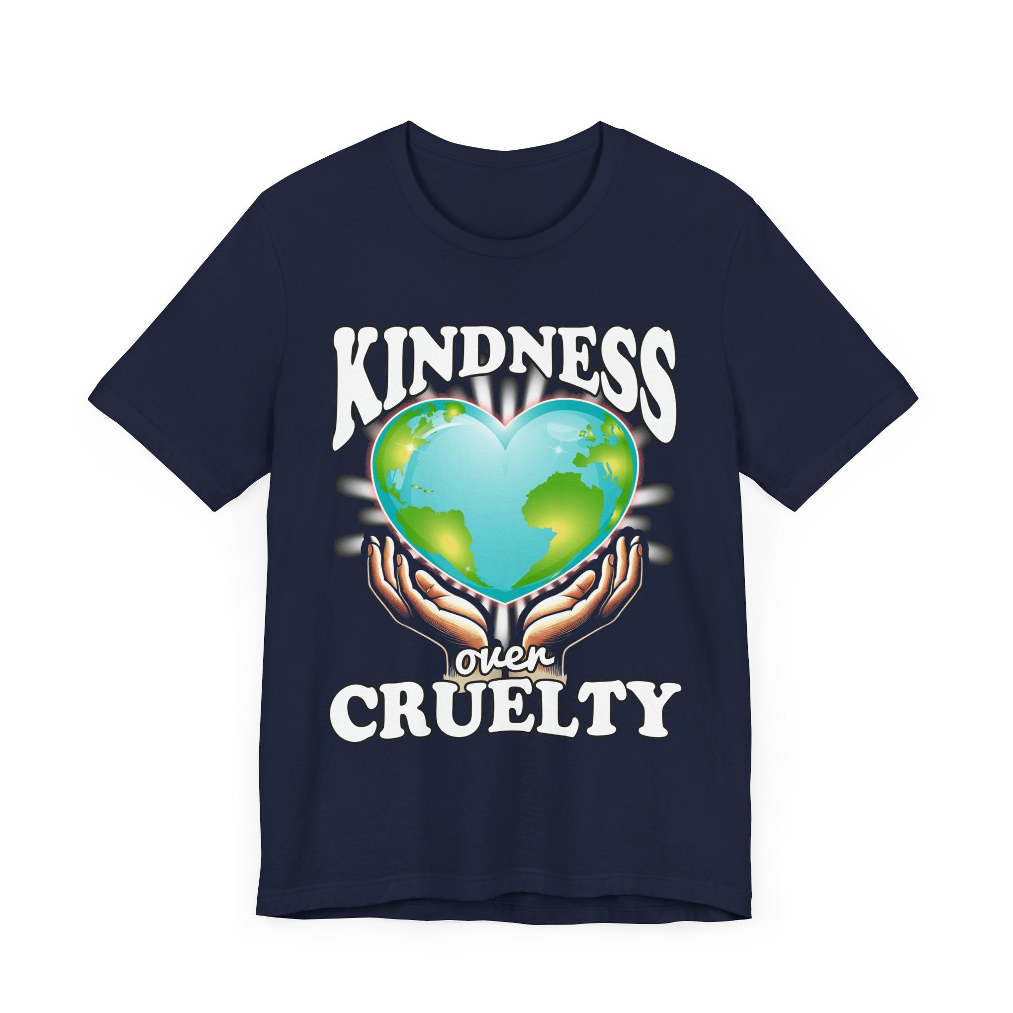 Kindness Over Cruelty | Hands Holding Heart-Shaped Earth Graphic T-Shirt
