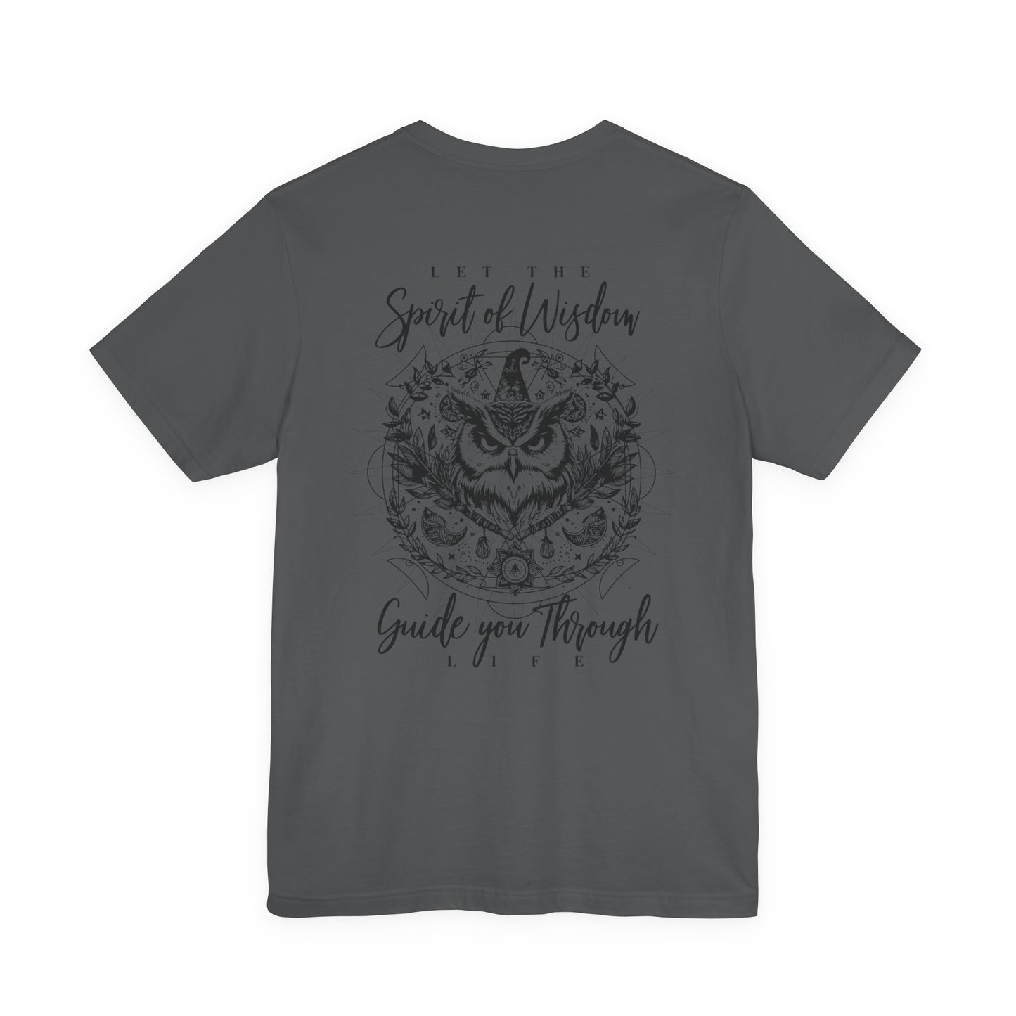 Spirit of Wisdom Owl T-Shirt – Wise Owl with Witch Hat and Medal [Black Text]