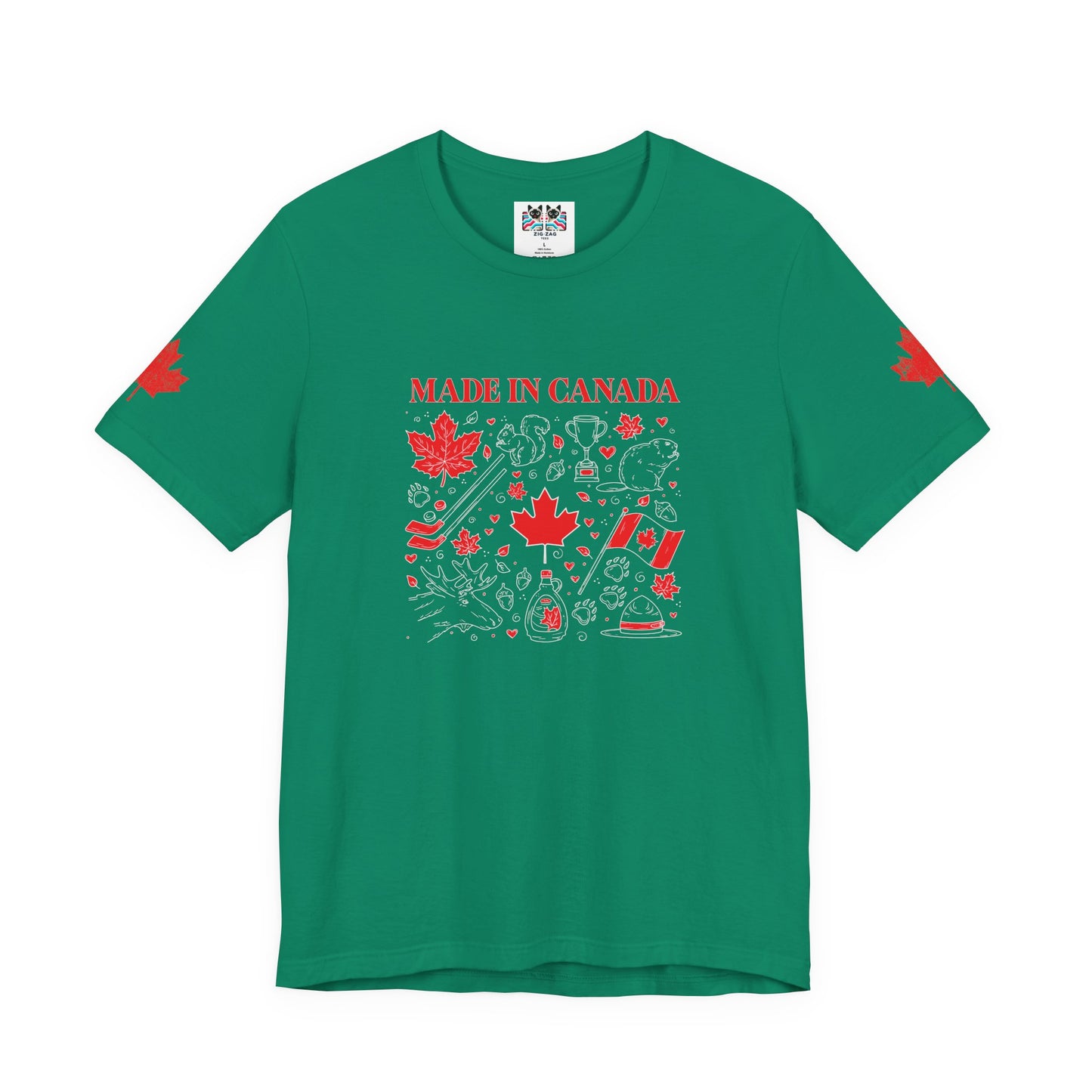 Made In Canada Iconic Symbols - Red & White outline Print T-Shirt
