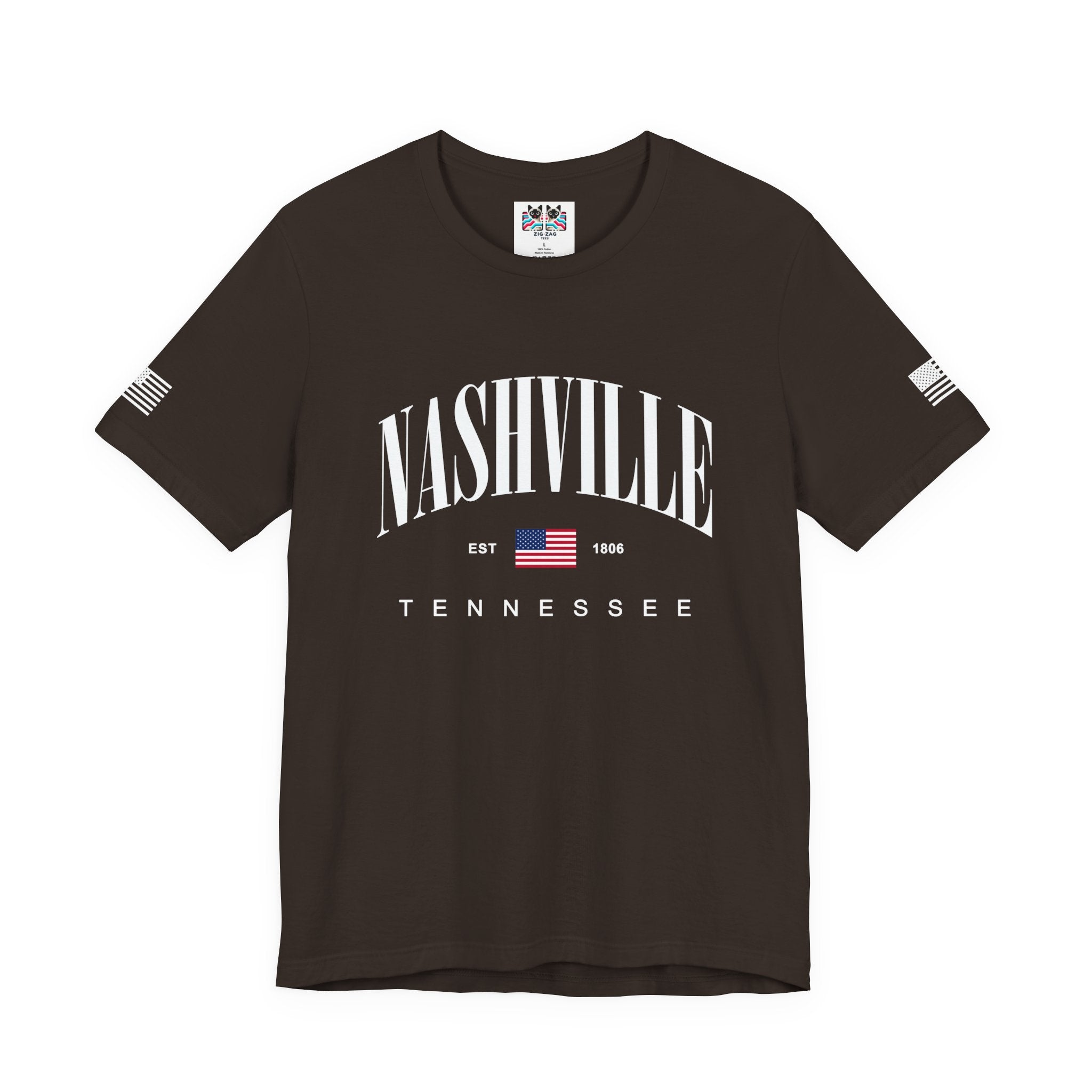 Nashville Tennessee EST 1806 T-Shirt – Arched American Flag Patriotic Typography Tee
