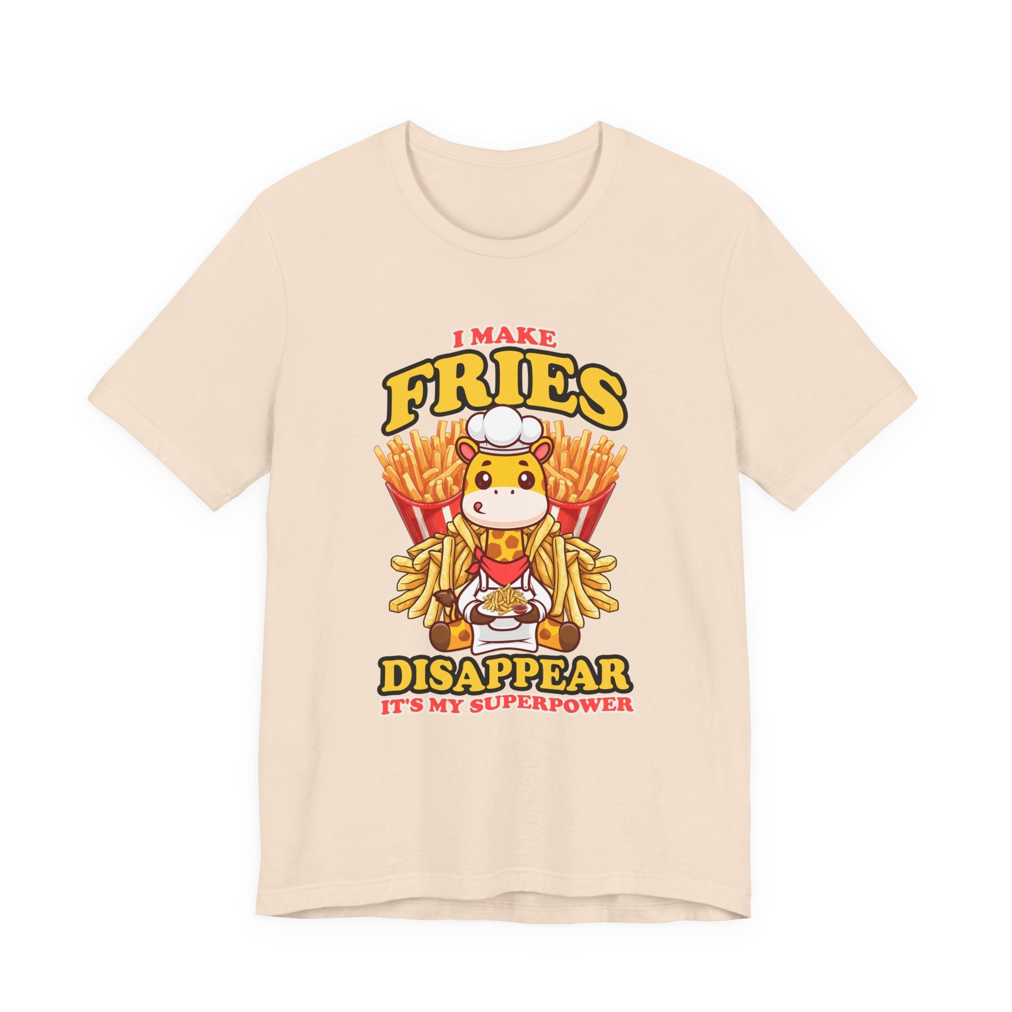 I Make Fries Disappear T-Shirt – Adorable Baby Giraffe Chef With Fries Funny Super Power Graphic Tee