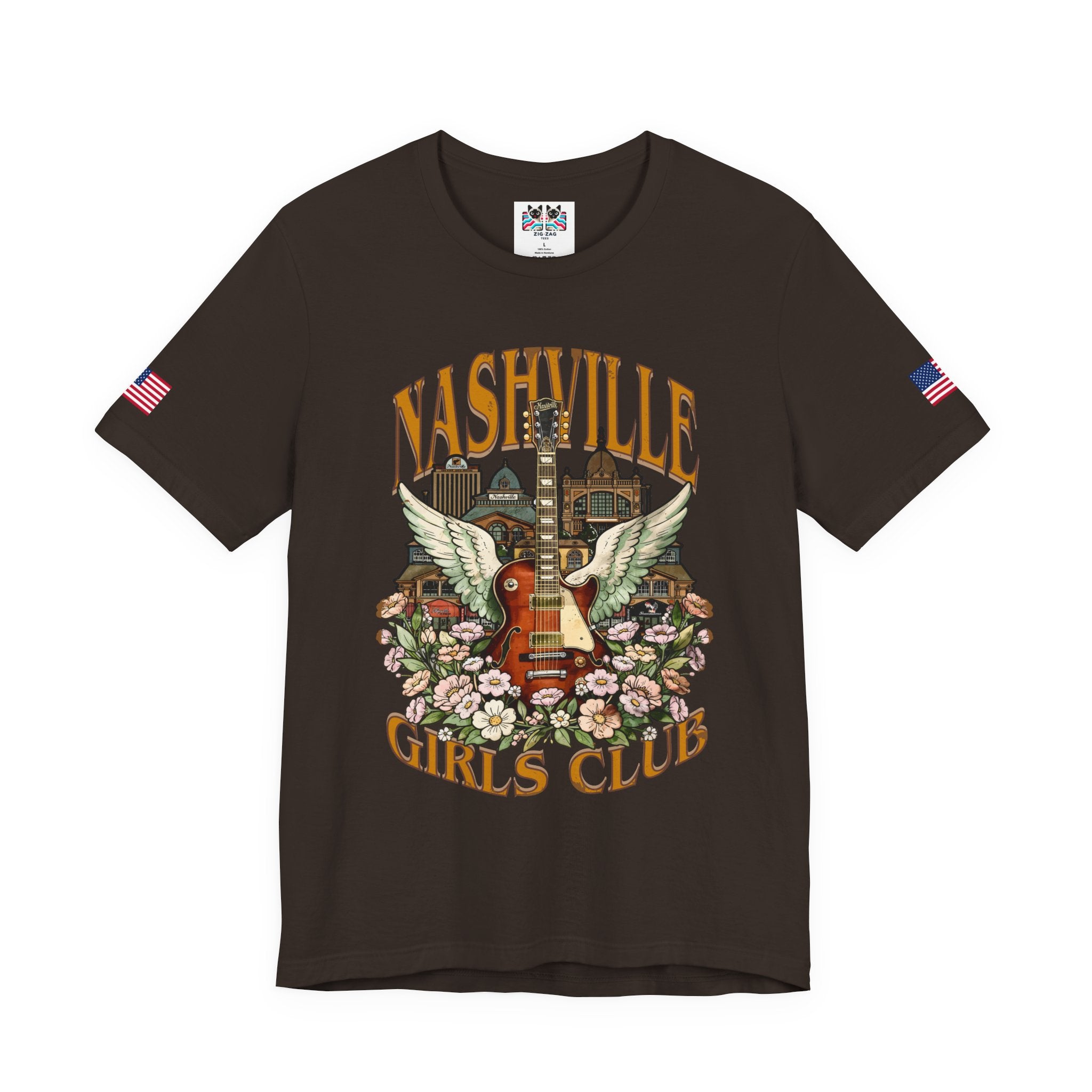 Nashville Girls Club T-Shirt – Winged Guitar Floral Skyline Graphic Tee