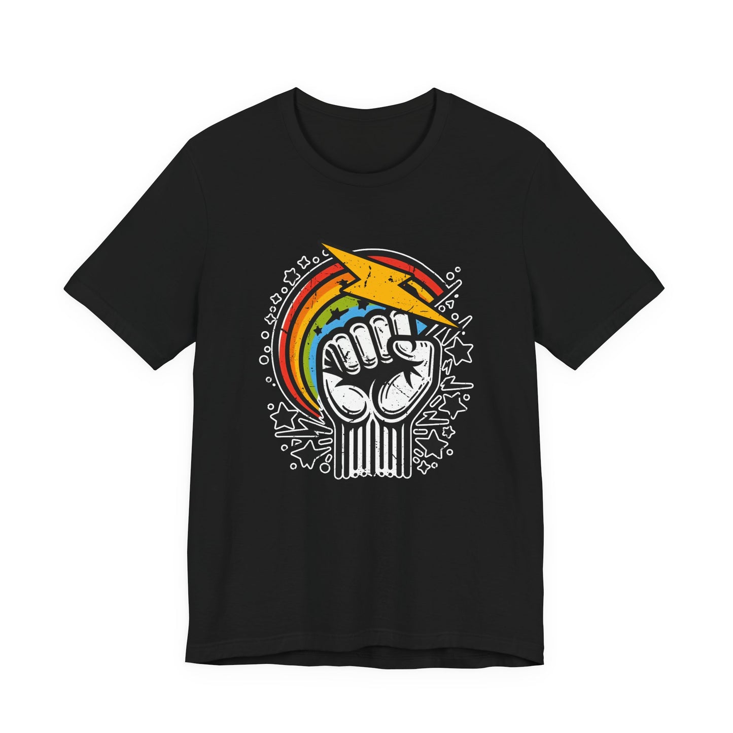 Rainbow Power & Pride – Raised Fist with Lightning Bolt and Rainbow Graphic T-Shirt