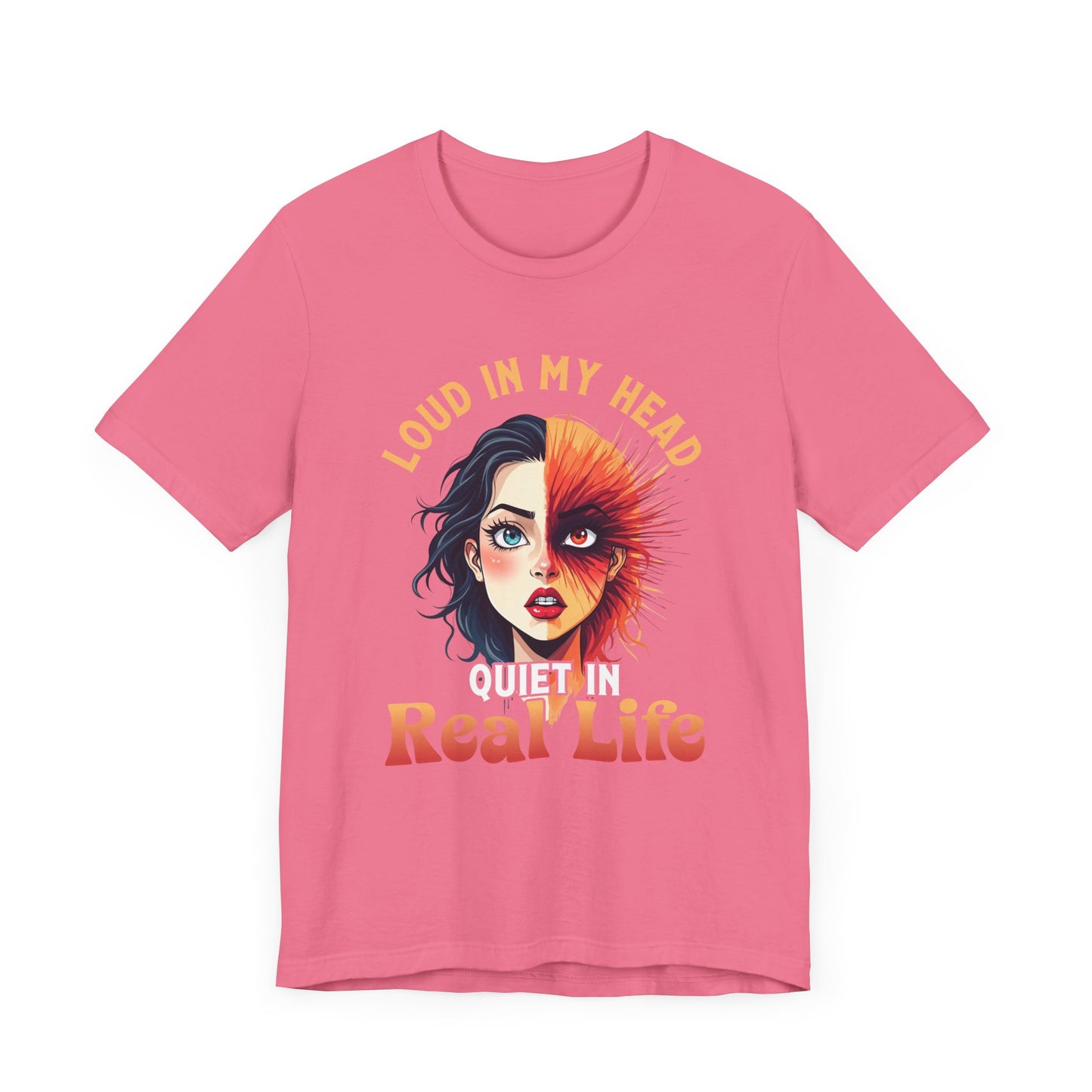 Loud in My Head, Quiet in Real Life – Split Face Puzzled Girl Graphic T-Shirt