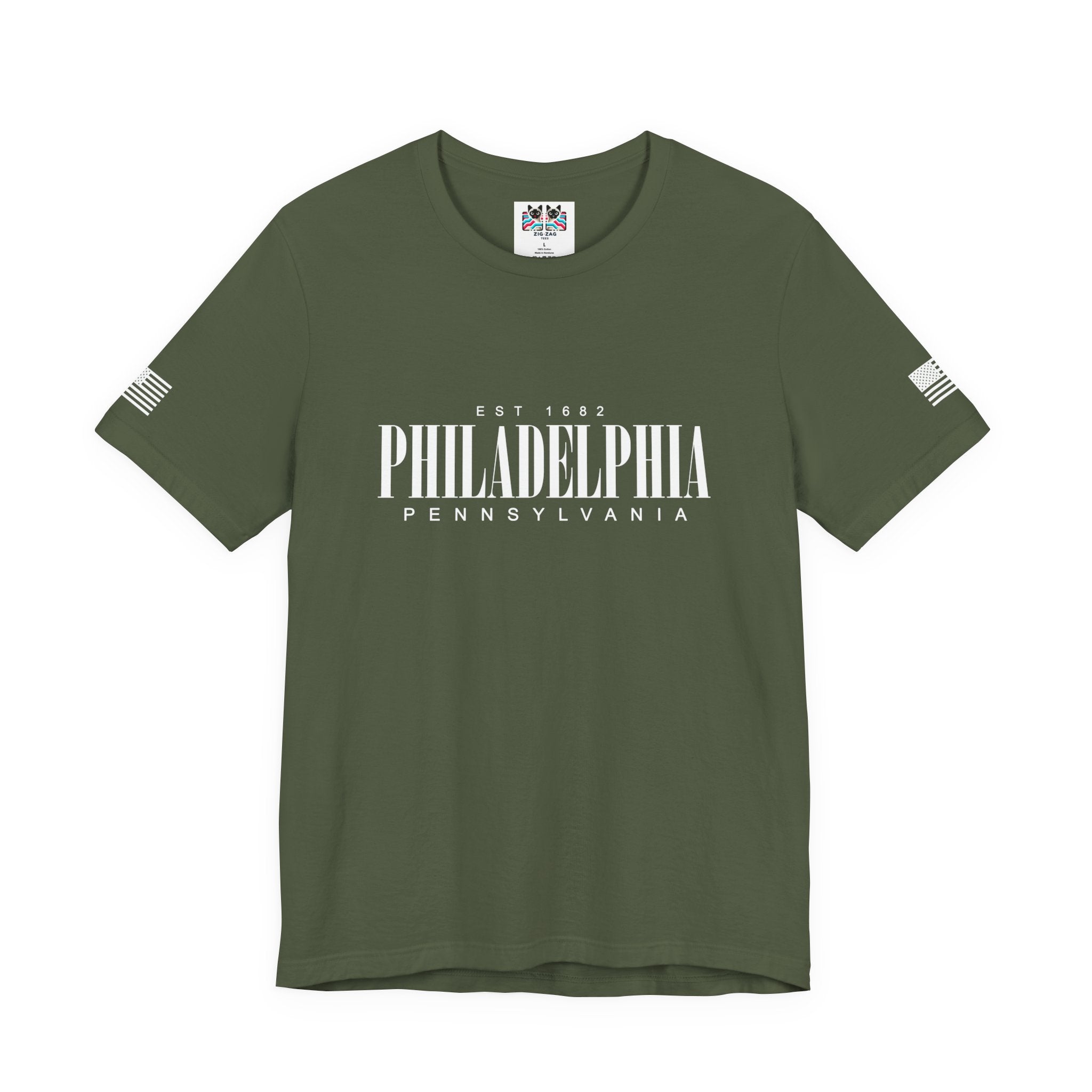 Philadelphia Pennsylvania EST 1682 T-Shirt – Bold Clean Serif Typography Graphic Tee