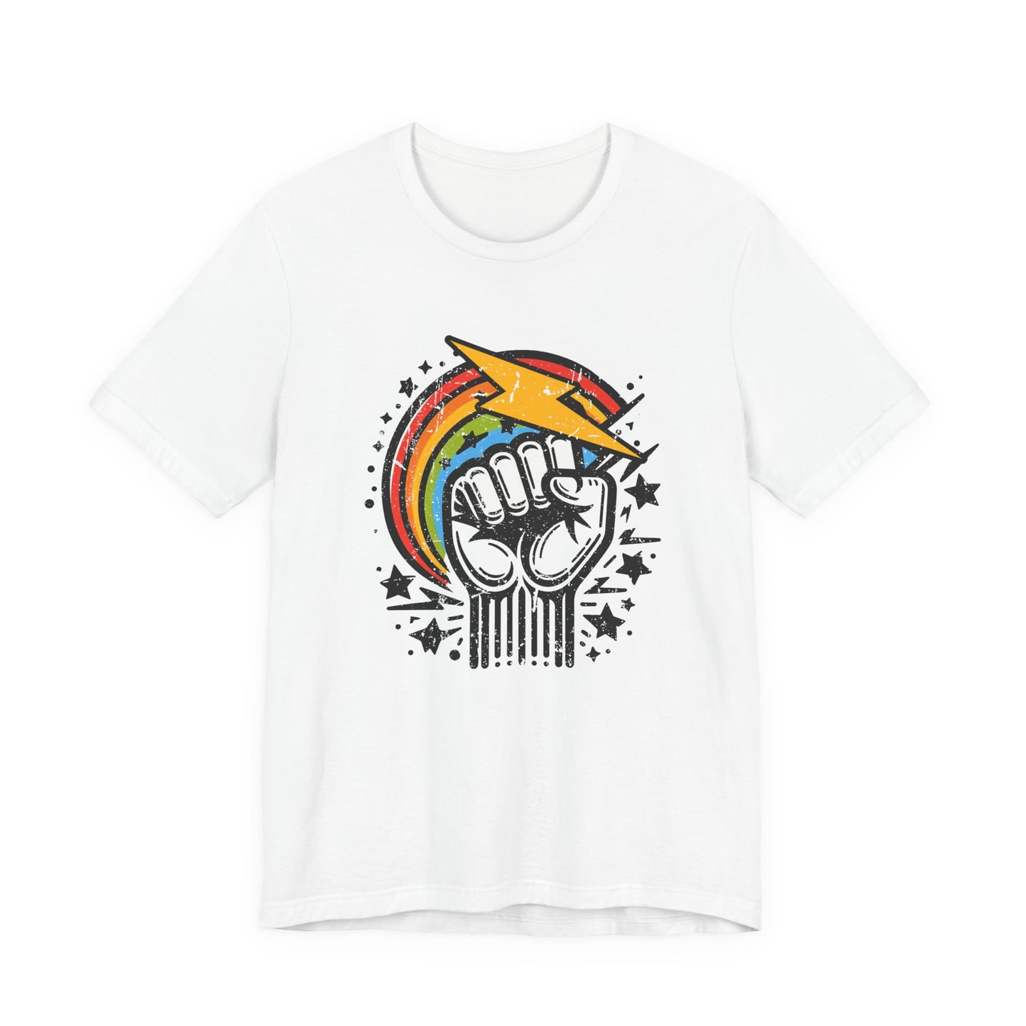 Rainbow Power & Pride – Raised Fist with Lightning Bolt and Rainbow Graphic T-Shirt