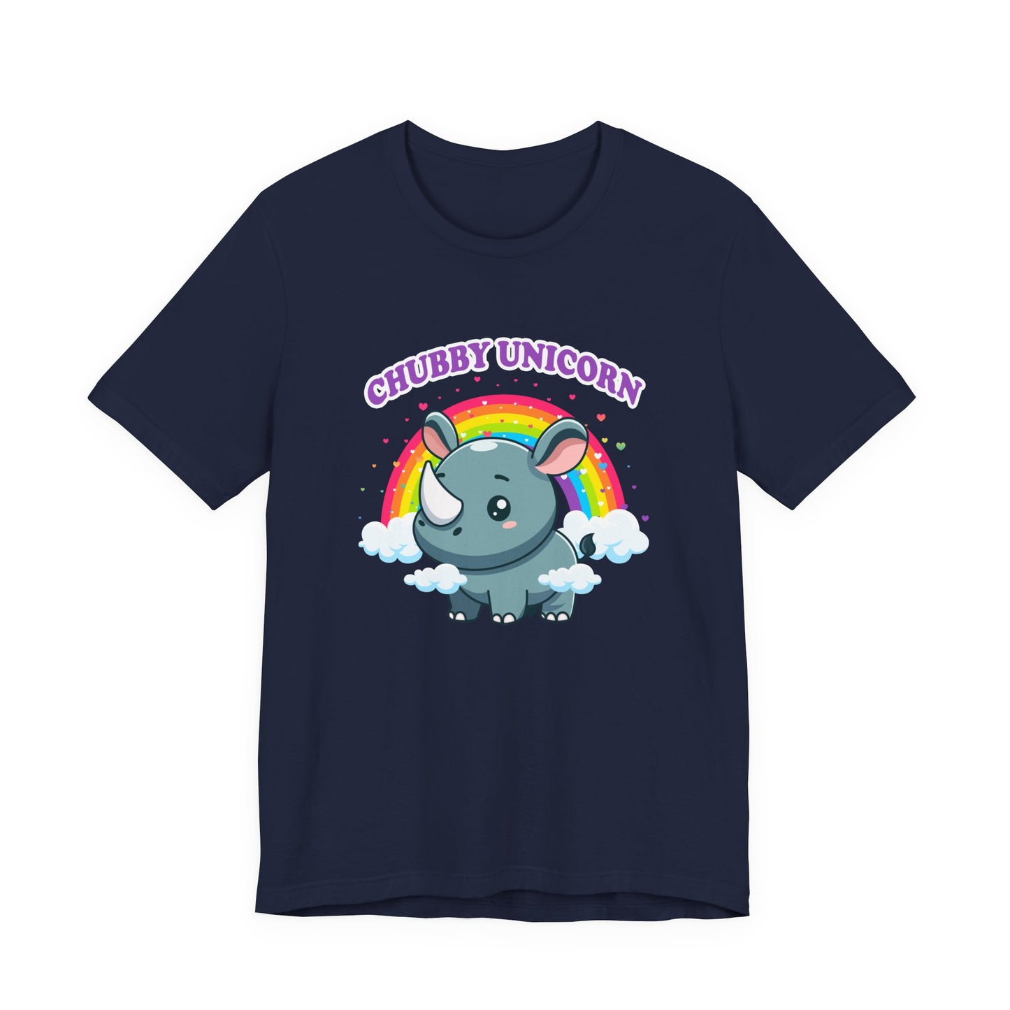 Chubby Unicorn T-Shirt – Cute Cartoon Rhino with Rainbow Graphic Tee