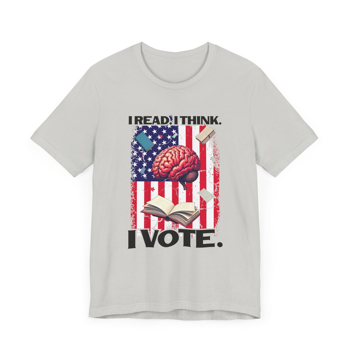 I READ I THINK I VOTE - Flag, Books & Brain Graphic T-Shirt