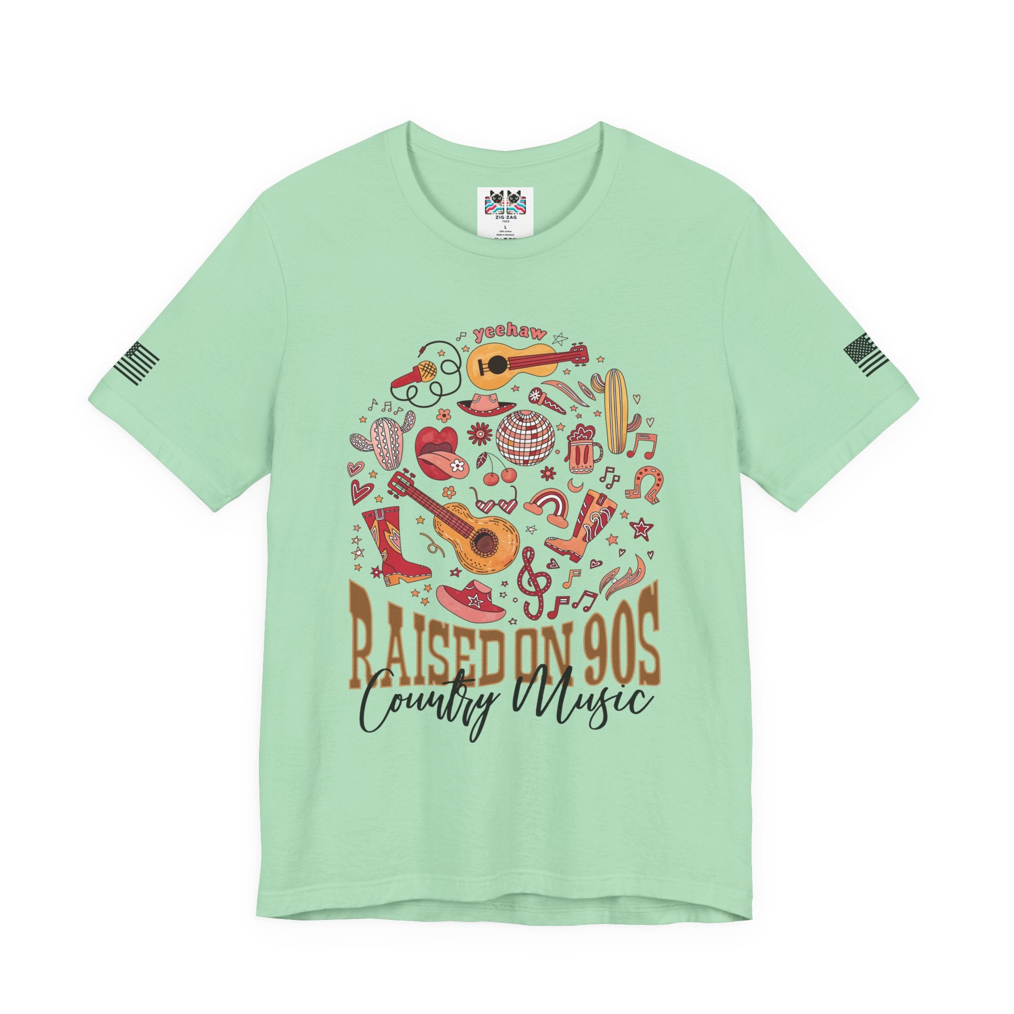 Raised on 90s Country Music T-Shirt – Yeehaw Retro Circle Collage Graphic Tee