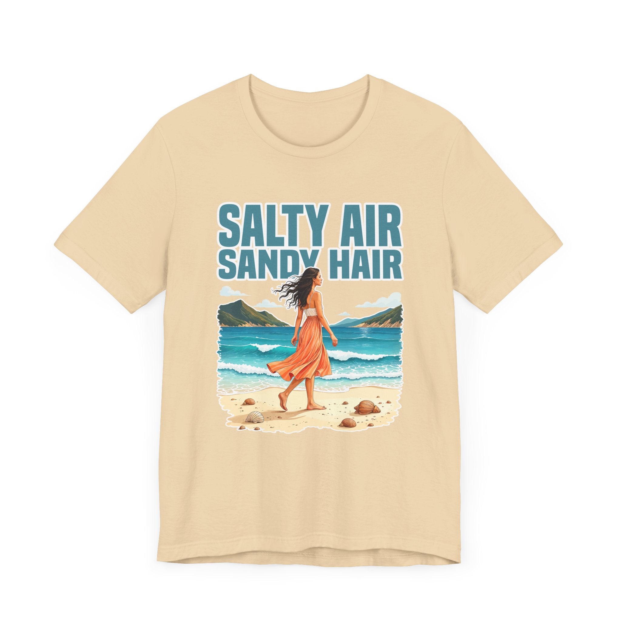 Salty Air Sandy Hair Tee, Beach Babe Shirt, Ocean Mood Graphic Tee, Summer Coastline Top, Coastal Girl Gift Tee