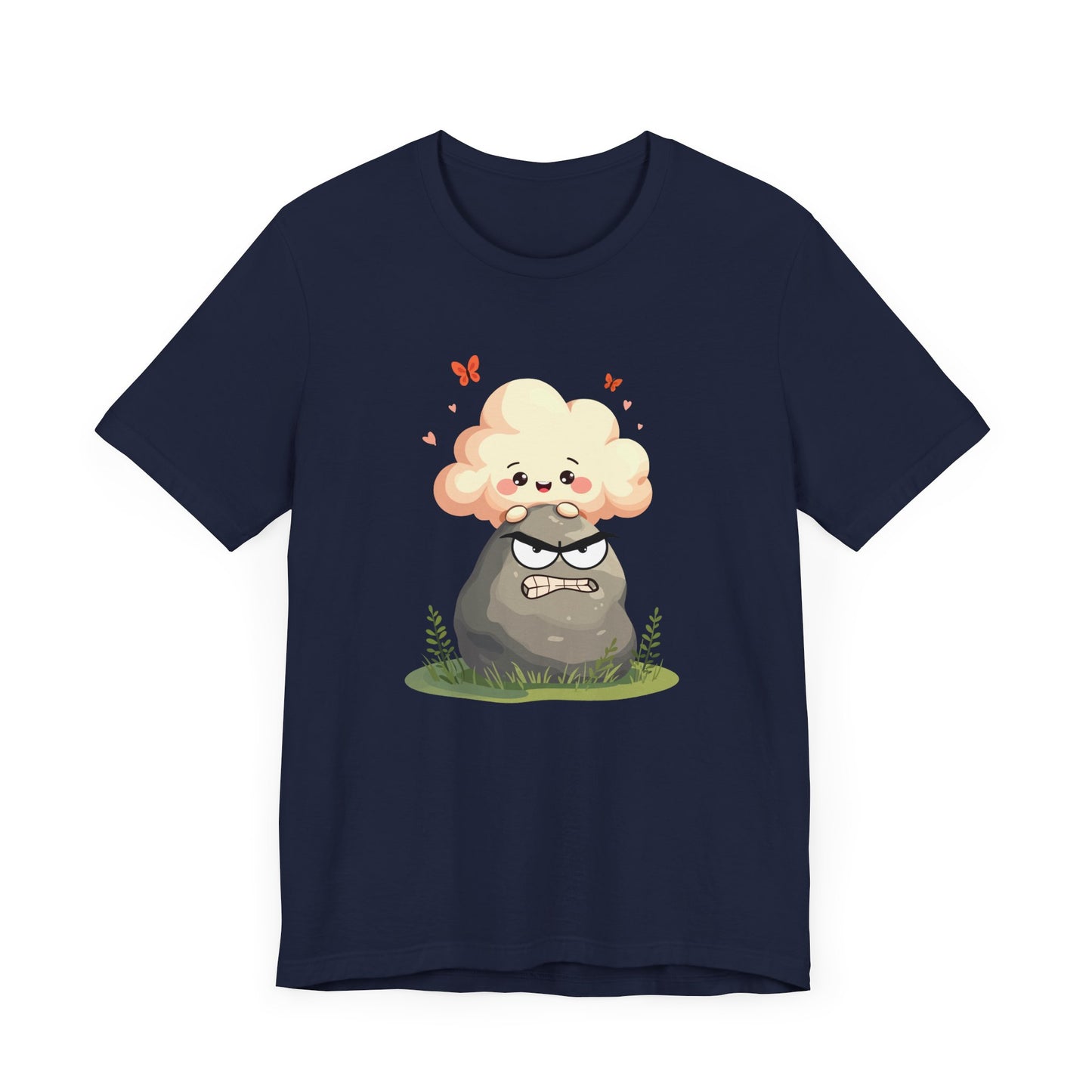 Soft but Solid - Smiling Cloud vs. Angry Rock – Playful Nature Face-Off Graphic T-Shirt