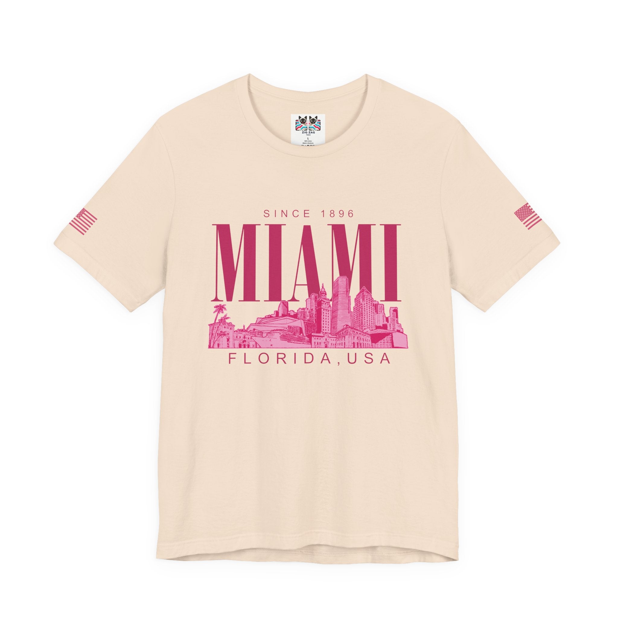 Miami Florida USA Since 1896 T-Shirt – Tonal Skyline Typography Graphic Tee
