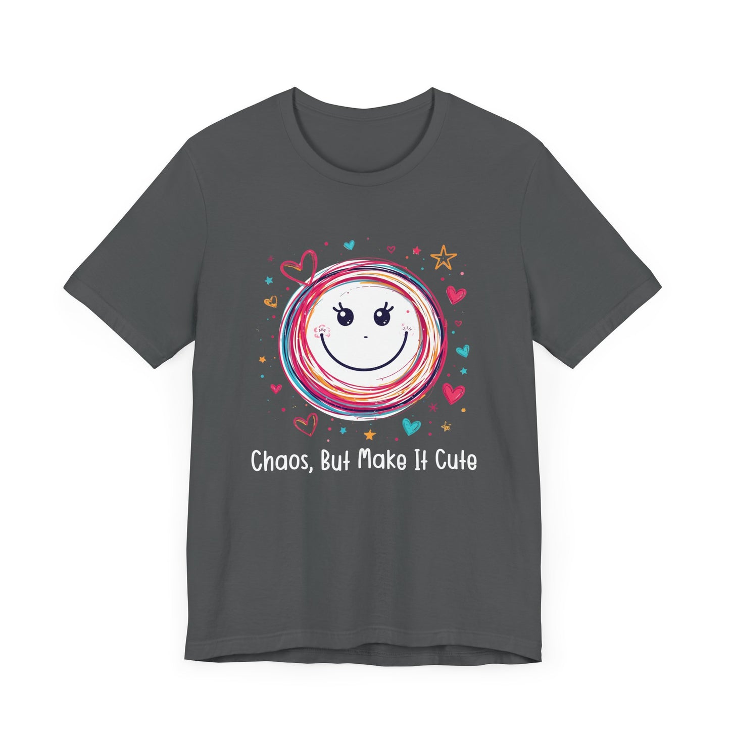 Chaos, But Make It Cute – Colorful Scribbled Circles with Smiley, Hearts & Stars Graphic T-Shirt