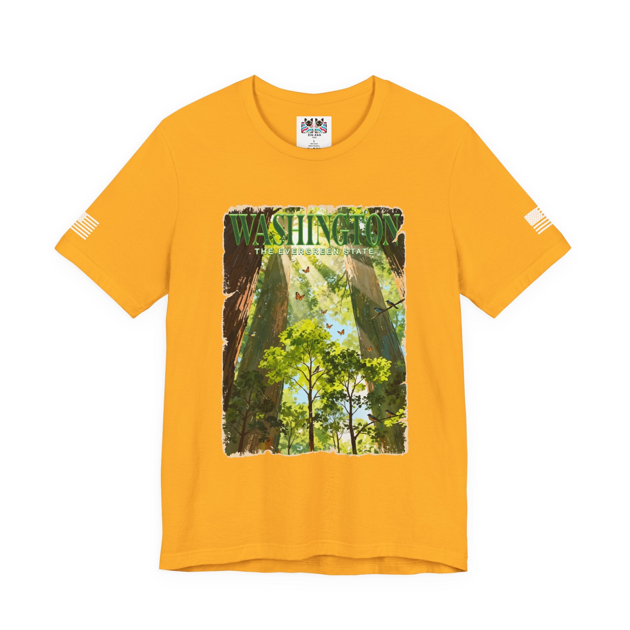 Washington The Evergreen State Forest Poster Style T-Shirt | Pacific Northwest Nature Graphic Tee | Washington Souvenir