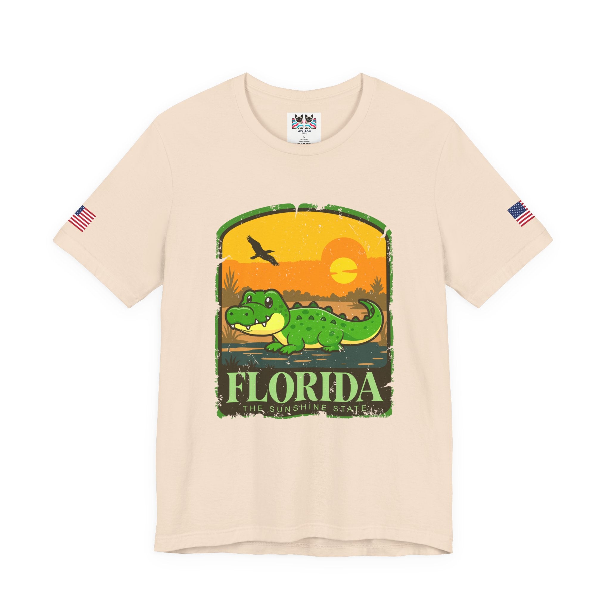 Florida The Sunshine State T-Shirt – Alligator Illustrated Sunset Badge Graphic Tee