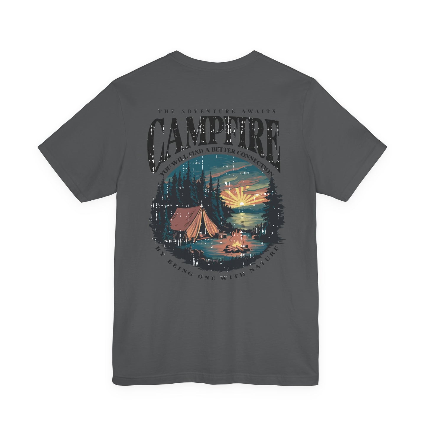 The Adventure Awaits Campfire T-Shirt – Forest Sunset Reflection Graphic