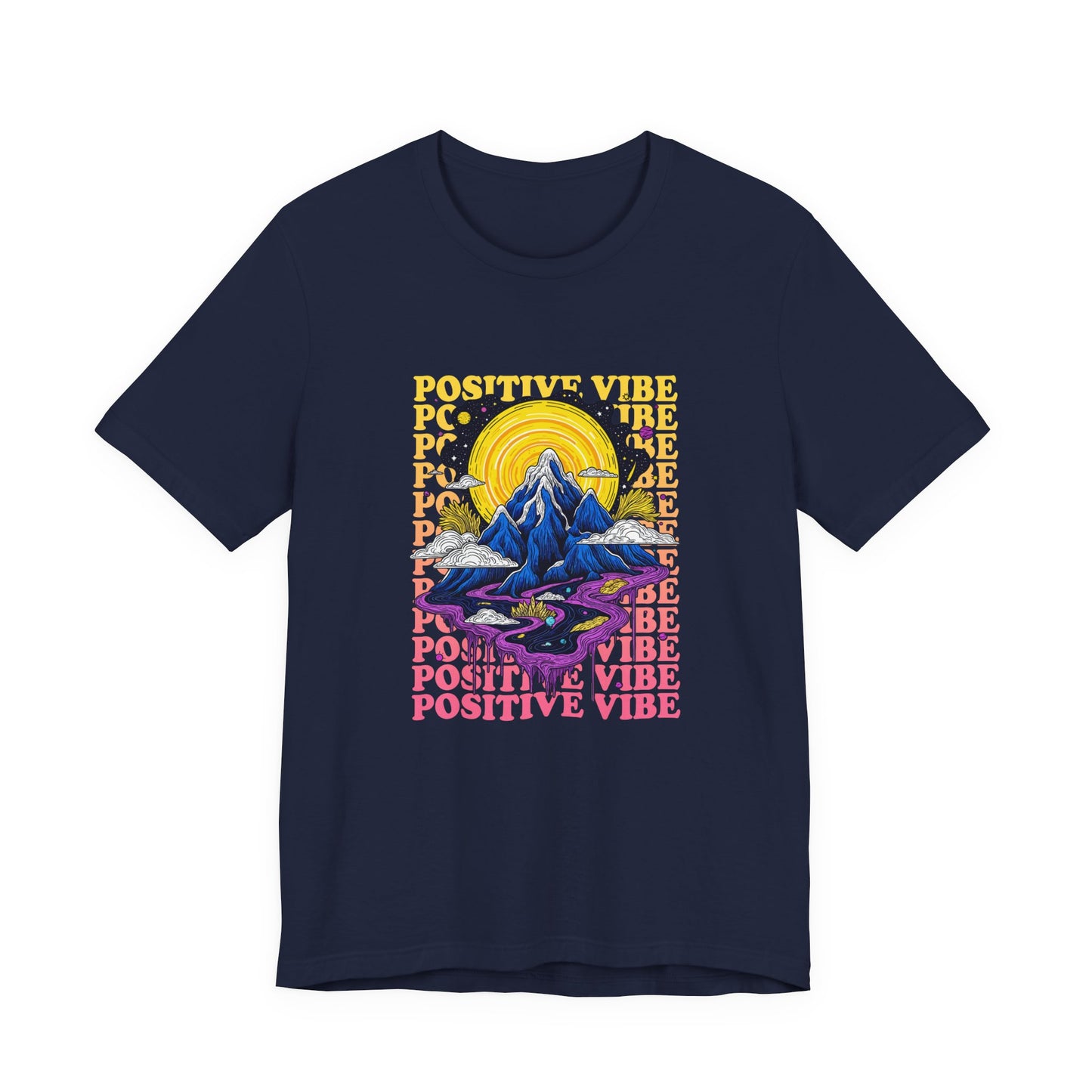 Positive Vibes – Cosmic Sun and Solar System Drip Graphic T-Shirt