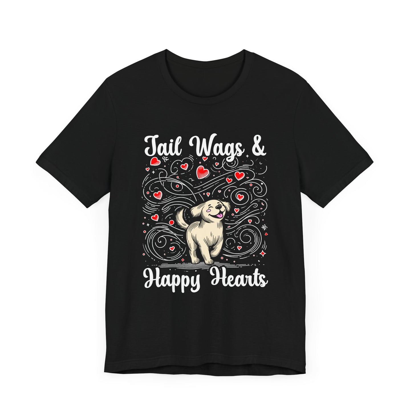 Tail Wags Happy Hearts | Smiling Puppy Walking with Flying Heart Emotions T-Shirt
