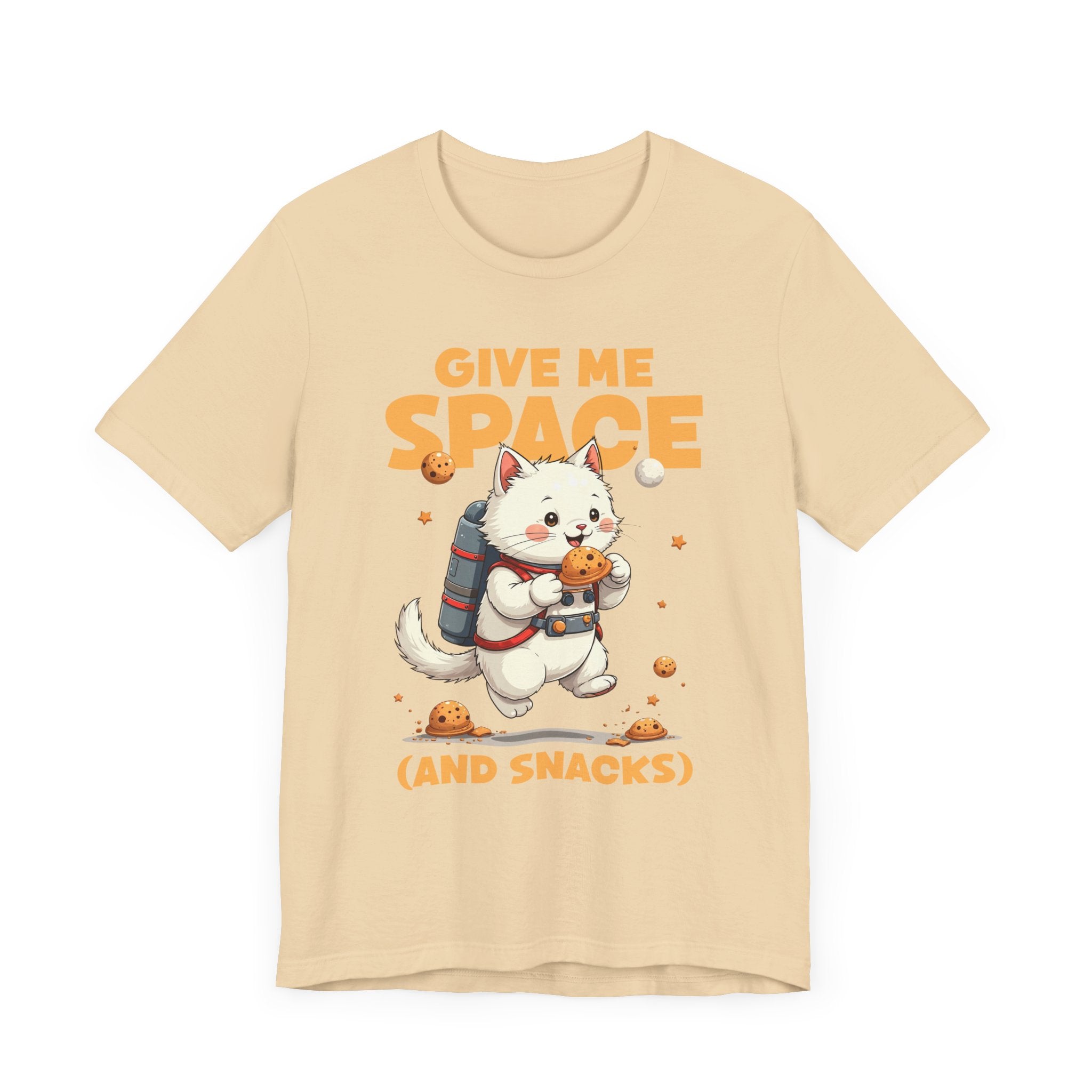Give Me Space (and Snacks) – Jetpack Cat Walking with Snacks Funny Graphic T-Shirt