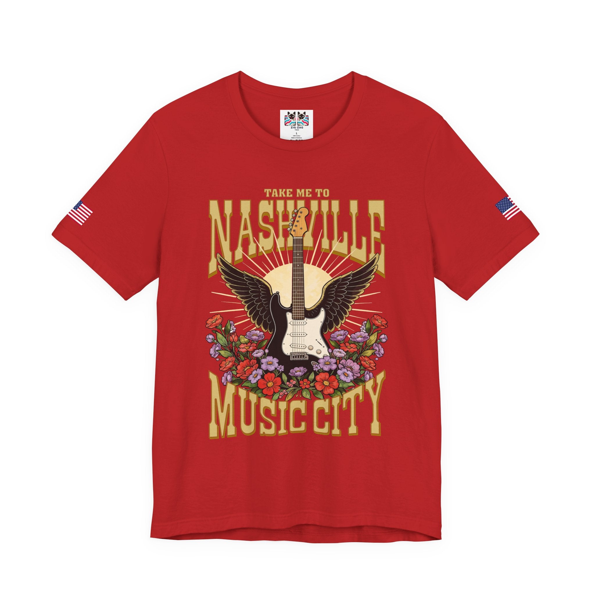 Take Me to Nashville Music City T-Shirt – Winged Electric Guitar Floral Graphic Tee