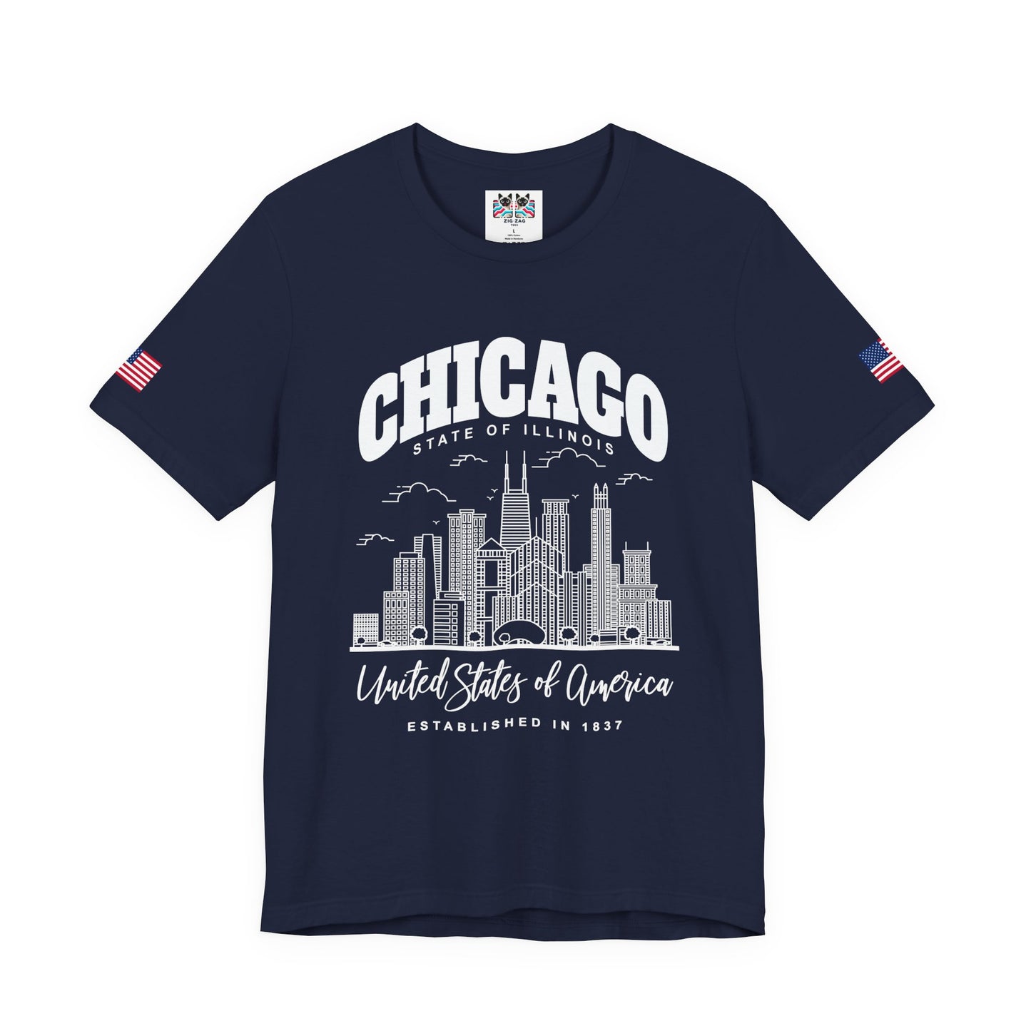 Chicago Illinois T-Shirt - State of Illinois Est 1837 White Skyline Design
