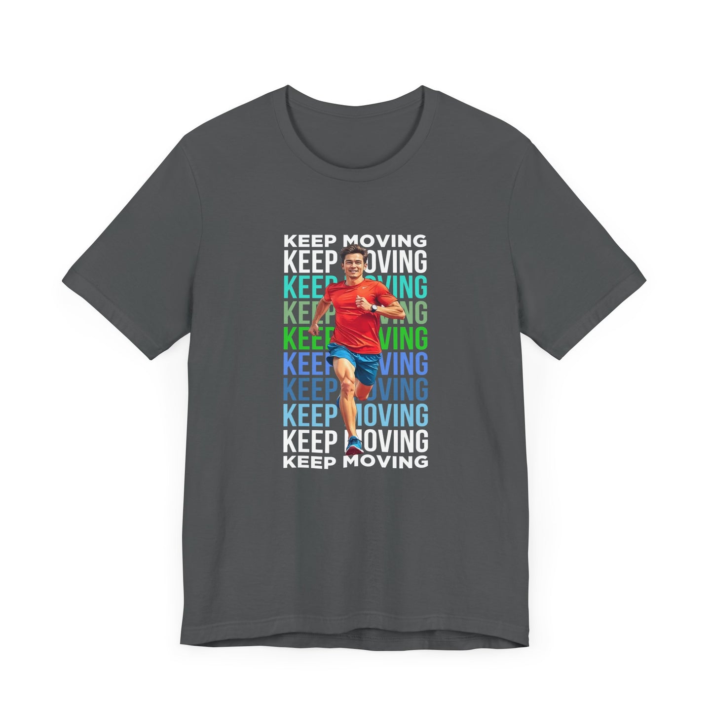 Keep Moving – Determination and Progress Man Running Motivational Graphic T-Shirt