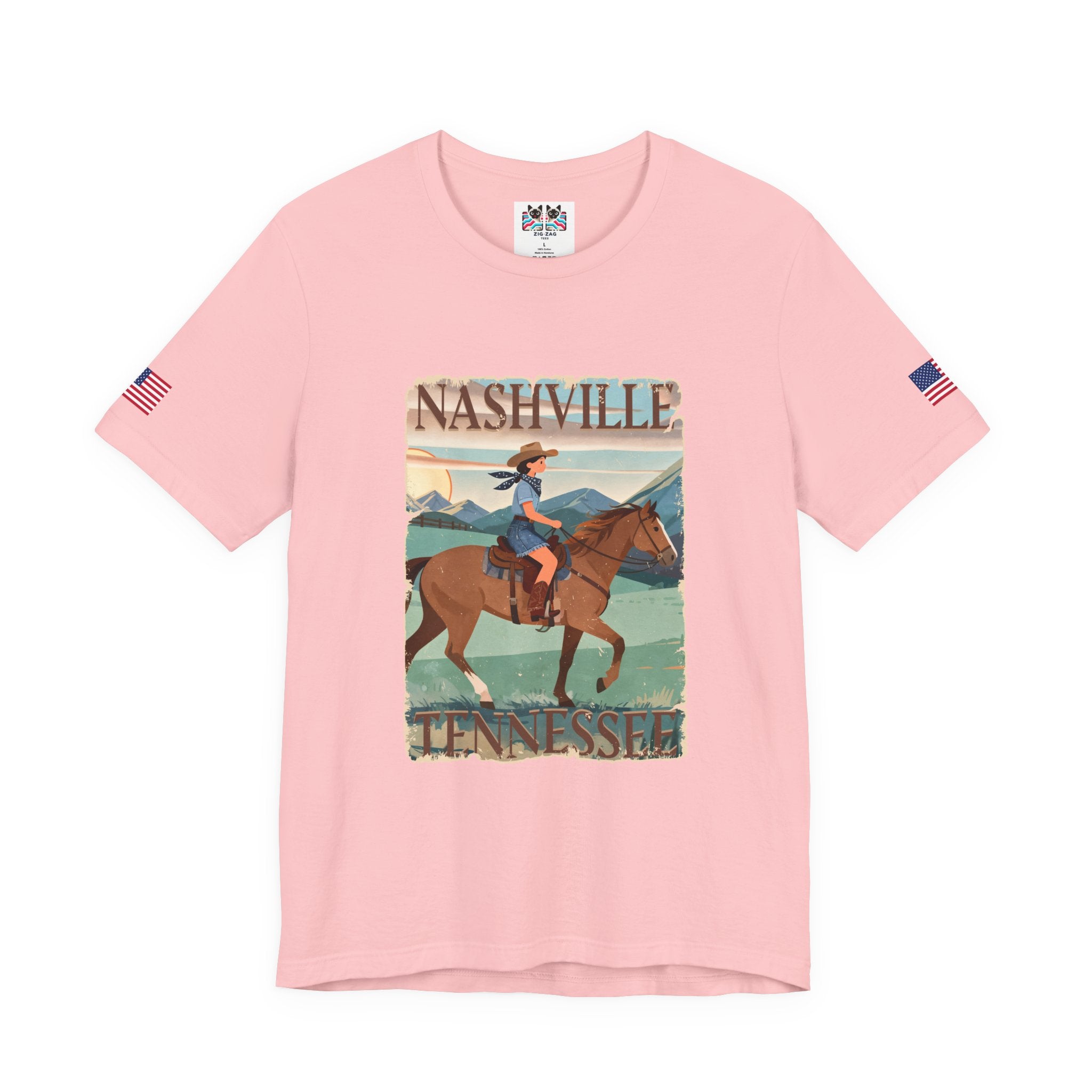 Nashville Tennessee T-Shirt – Vintage Cowgirl Horseback Riding Travel Poster Style Graphic Tee