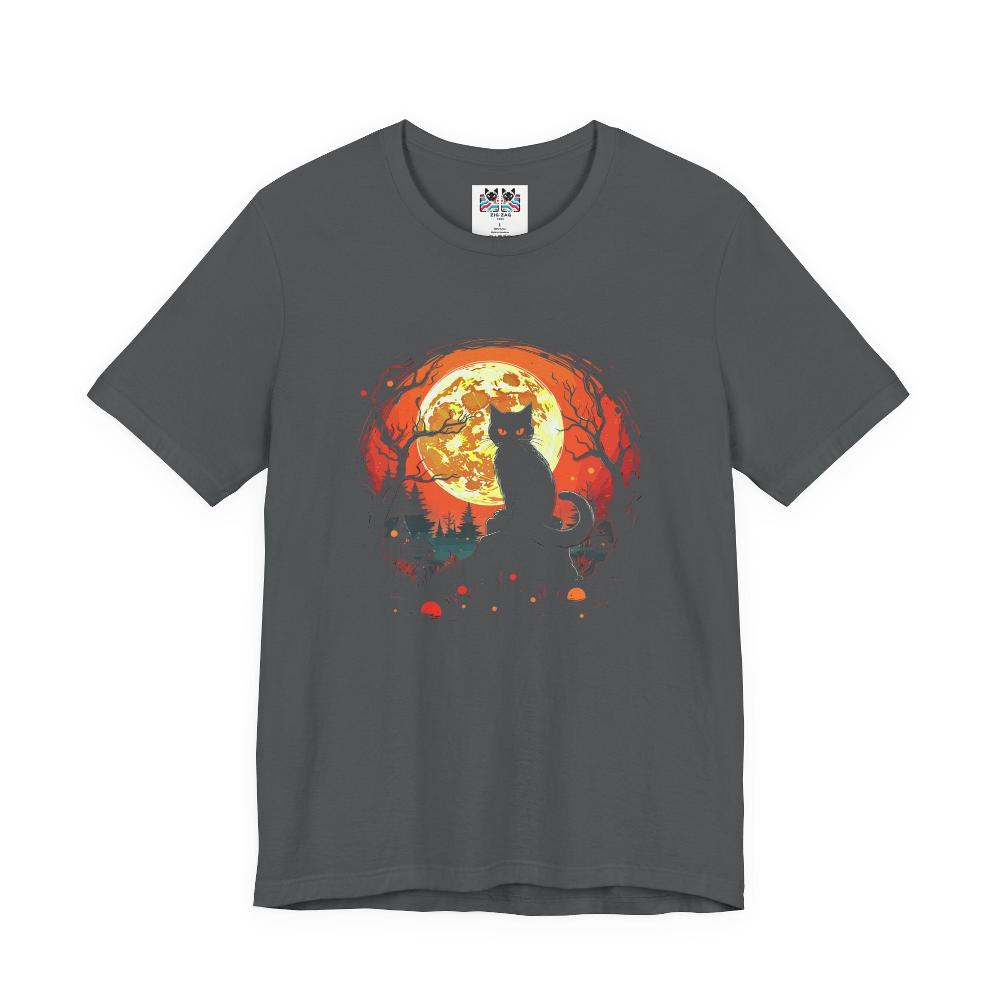 Black Cat Full Harvest Moon Halloween Night T-Shirt