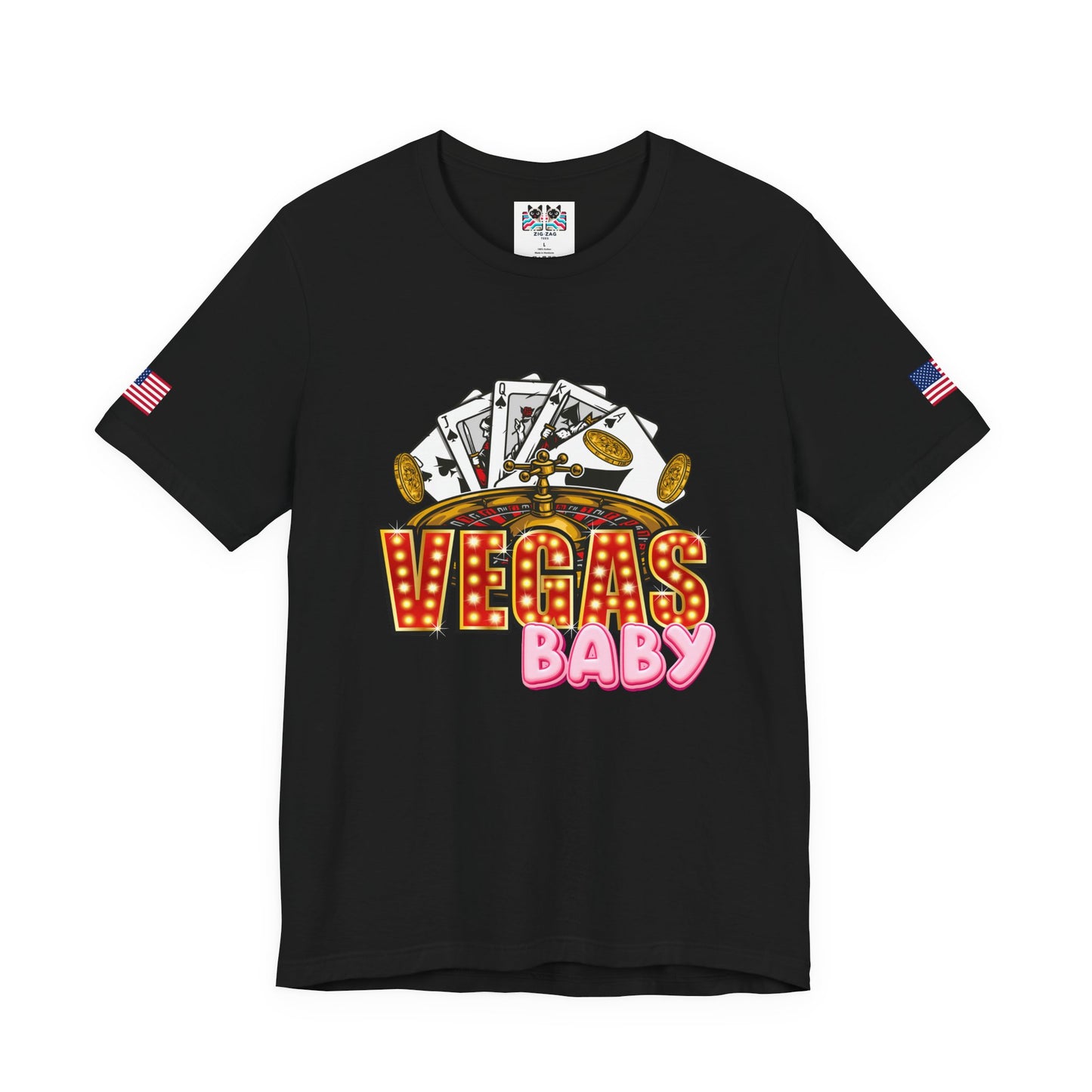 Vegas Baby T-Shirt - Casino Gambling Cards Roulette Dice Poker Chips Design