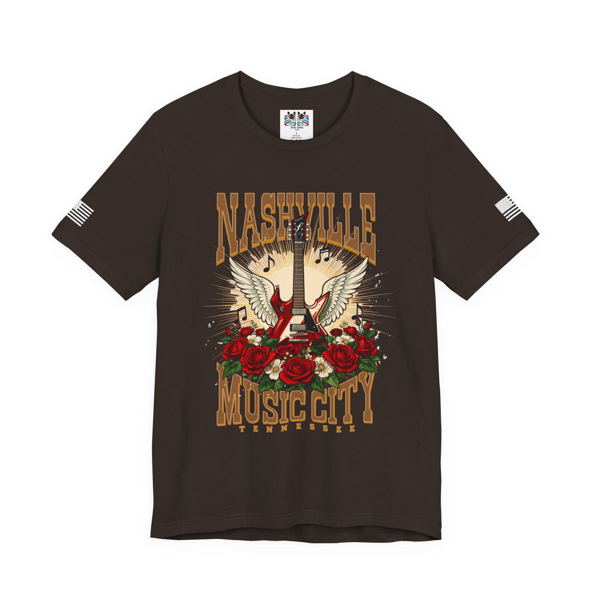 Nashville Music City Tennessee T-Shirt – Winged Electric Guitar Rose Floral Graphic Tee