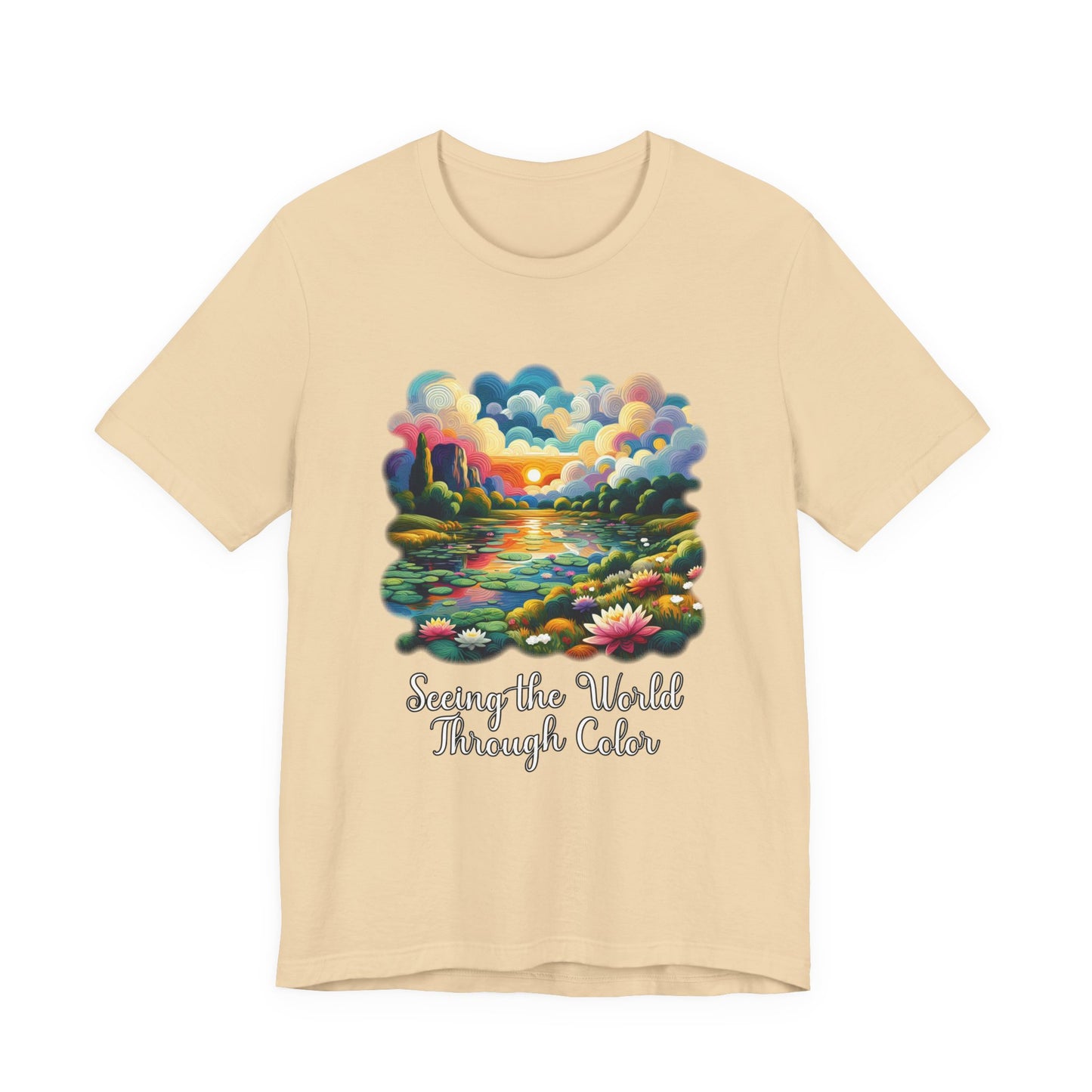 Impressionist Seeing the World Through Color Tshirt – Colorful Lotus Pond with Sunset Graphic