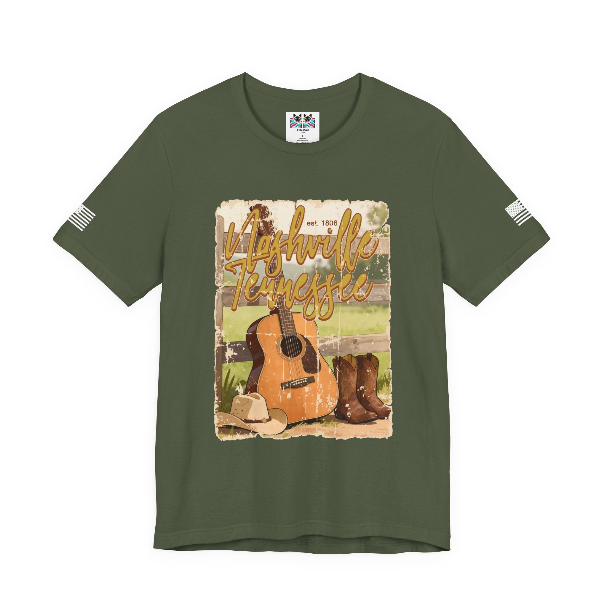 Nashville Tennessee EST 1806 T-Shirt – Vintage Cowboy Boots Hat Guitar Scene Graphic Tee