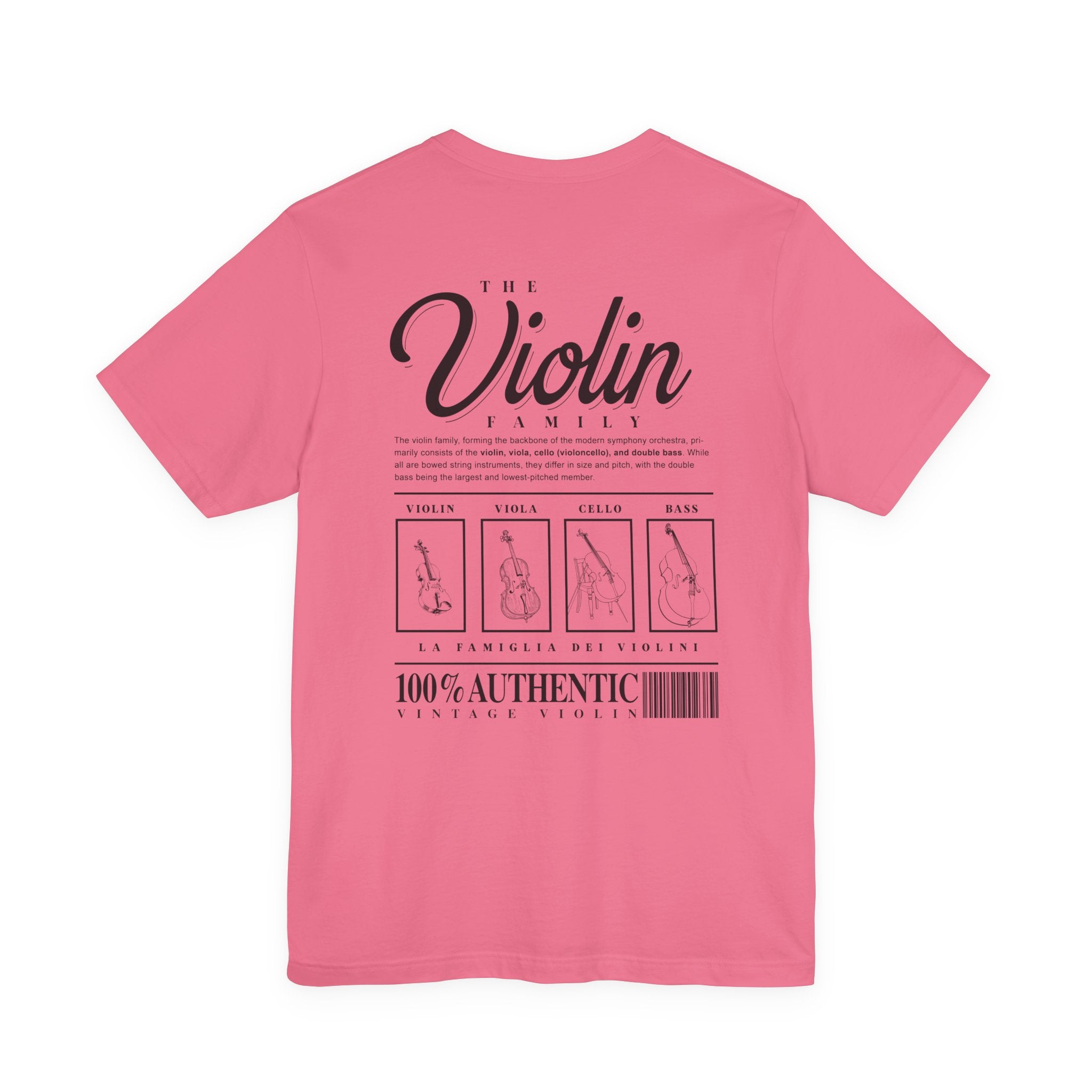 The Violin Family T-Shirt – Illustrated Guide to String Instrument Lineage [Violin, Viola, Cello, Bass]