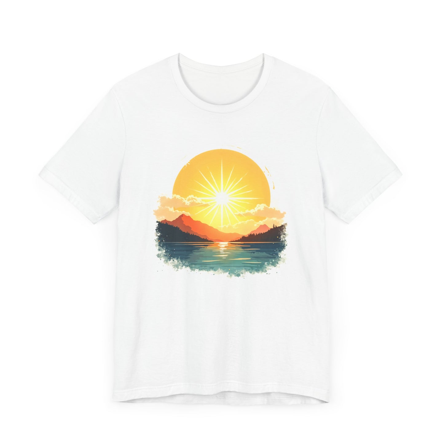 Sunset Mountain and Waterbody Landscape Graphic T-Shirt