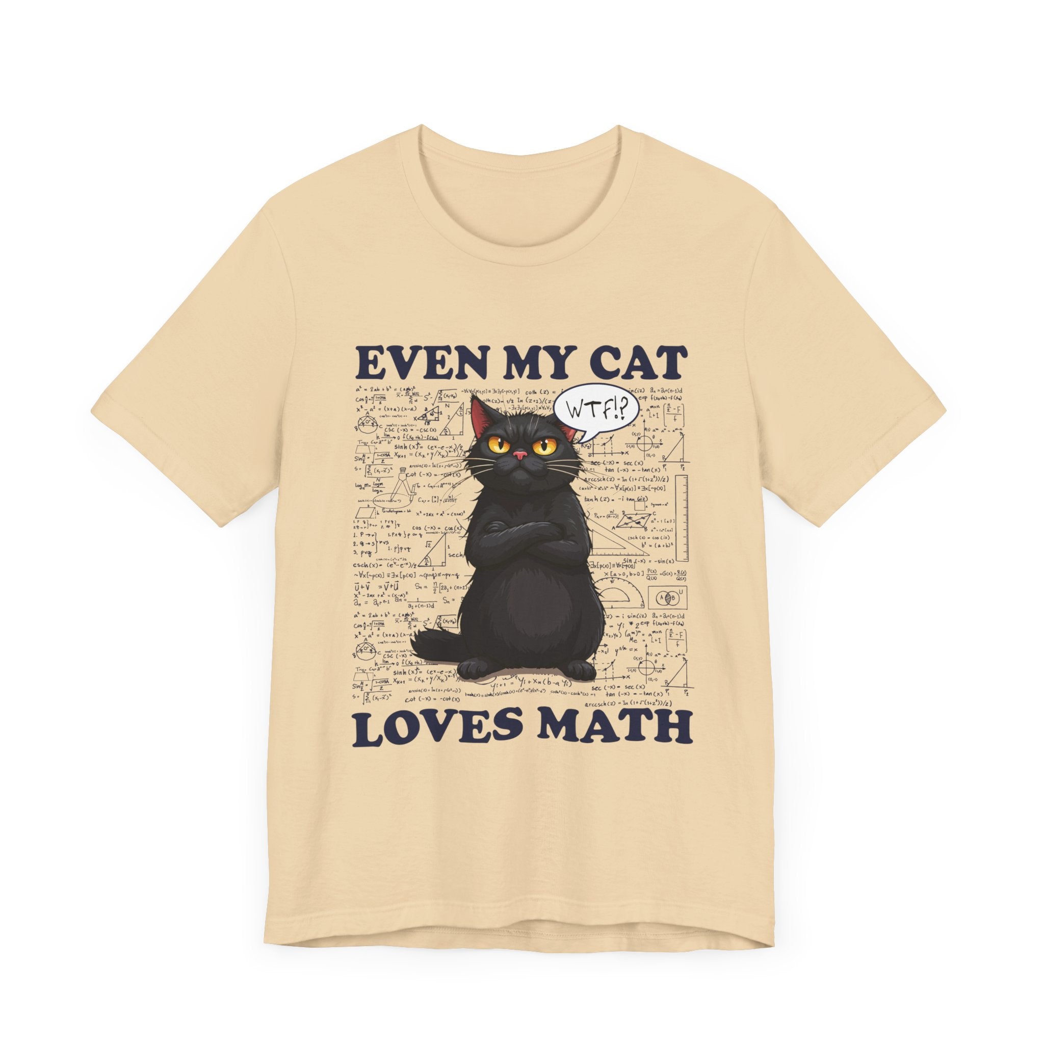 Even My Cat Loves Math T-Shirt – Funny Cat and Math Equations Graphic Tee