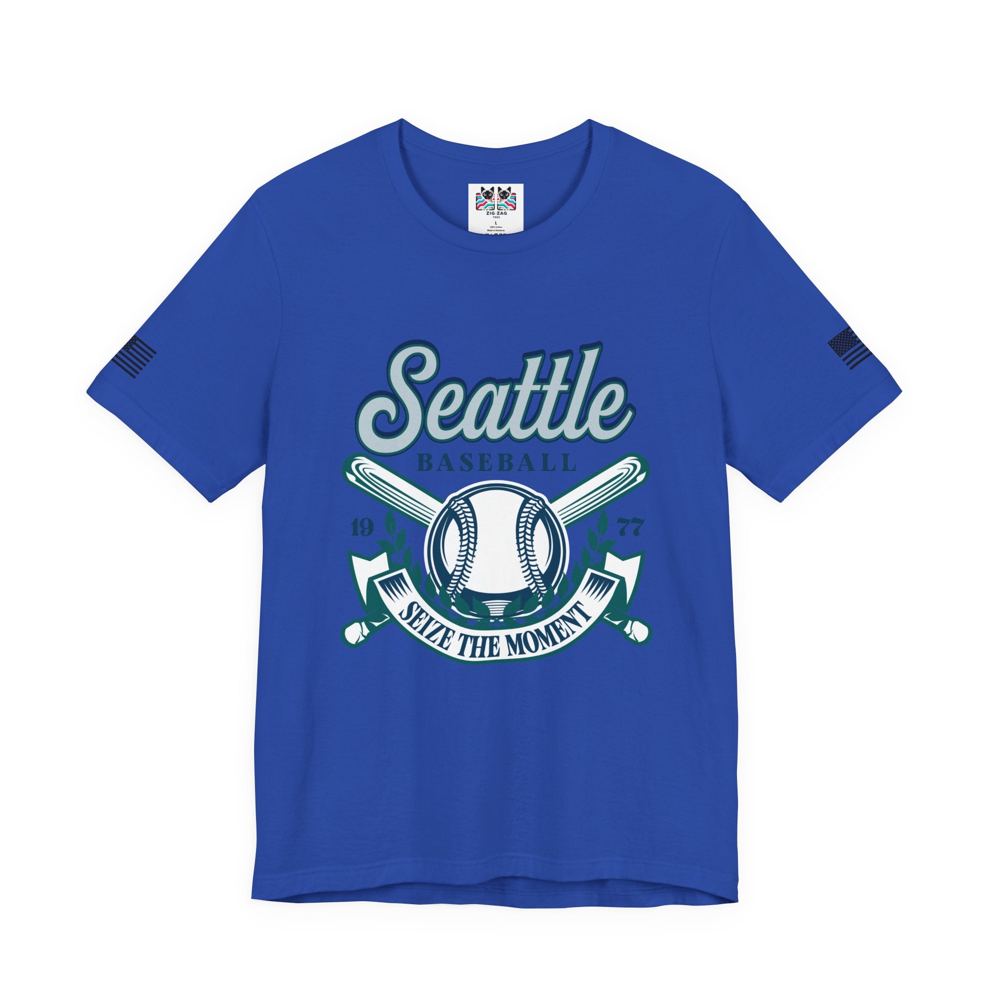 Seattle Baseball 1977 Seize the Moment Retro Crest Graphic T-Shirt | Seattle Mariners Inspired Fan Tee | Baseball Gift