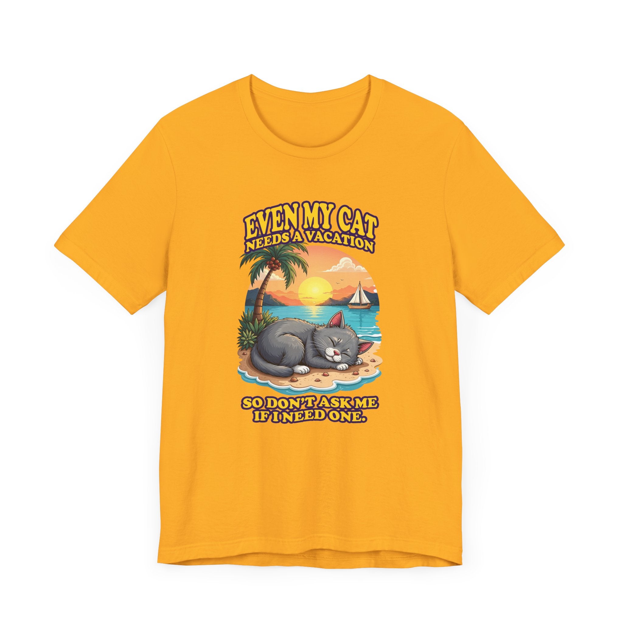 Even My Cat Needs a Vacation T-Shirt – Funny Cat Beach Graphic Tee
