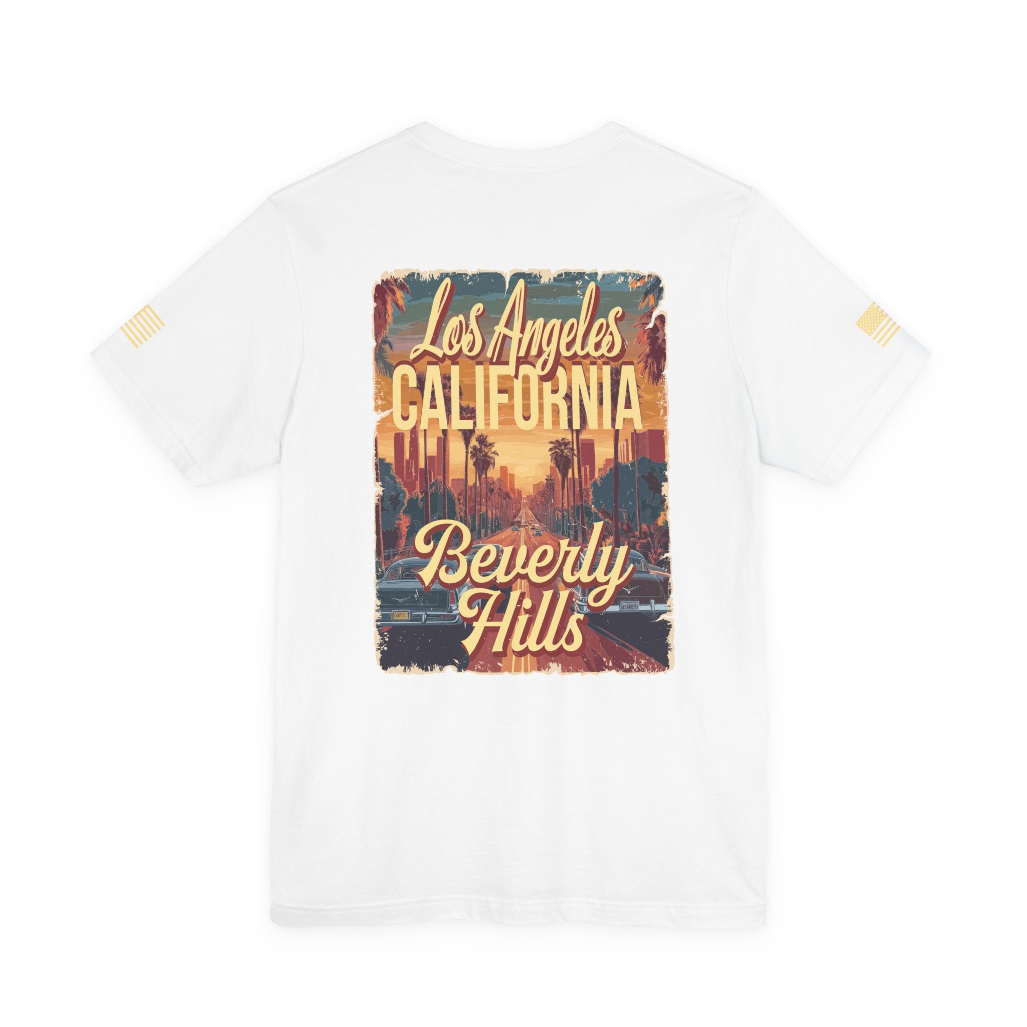 Beverly Hills Los Angeles California Front & Back T-Shirt – Vintage Classic Car Street Scene Tee