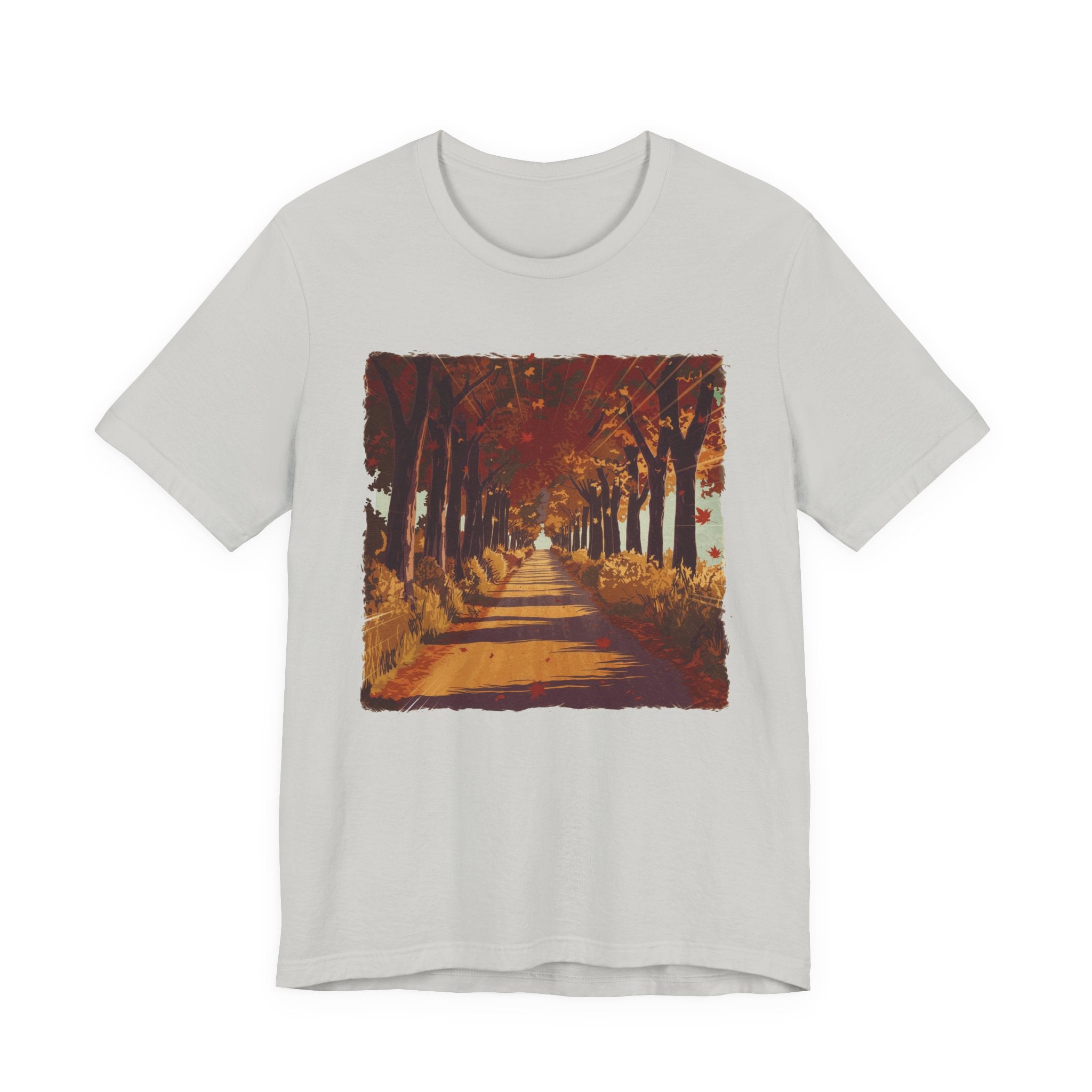 Golden Autumn Glow– Glowing Trees Lining the Road Graphic T-Shirt