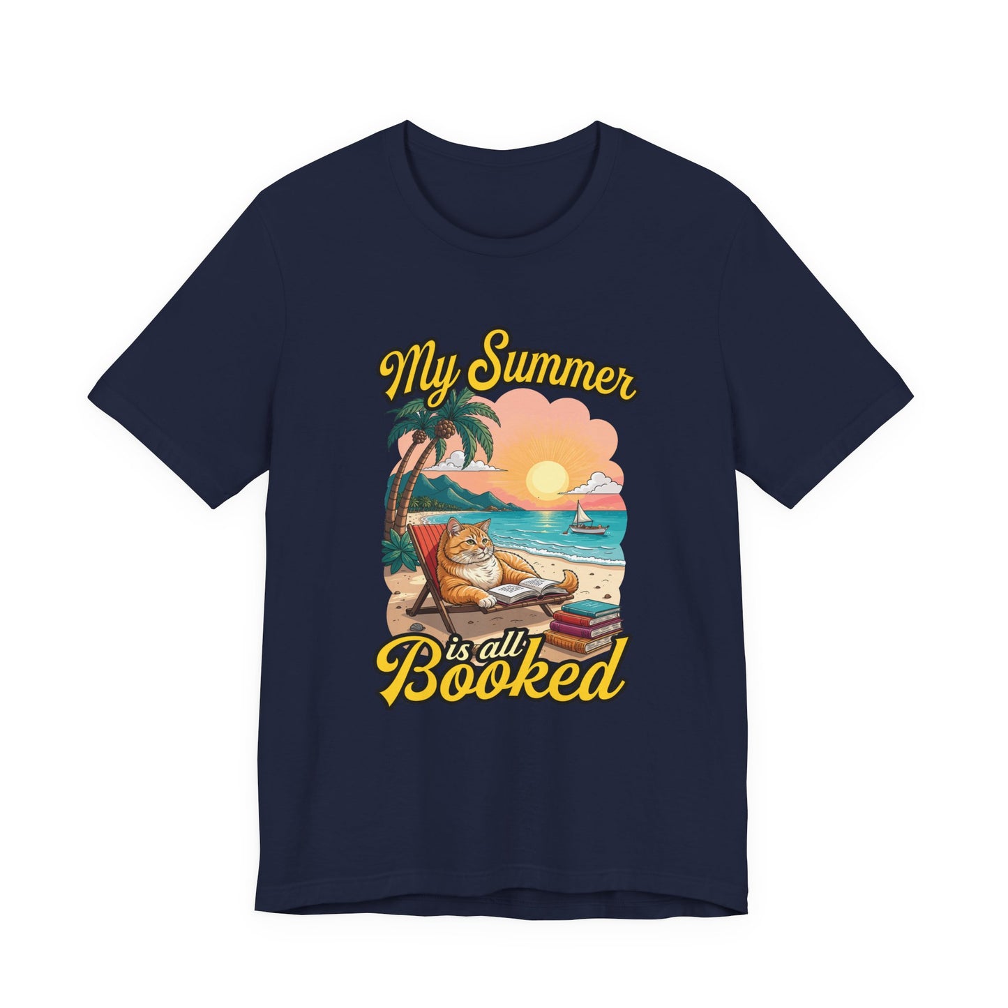 My Summer Is All Booked Tshirt Cat on Beach with books