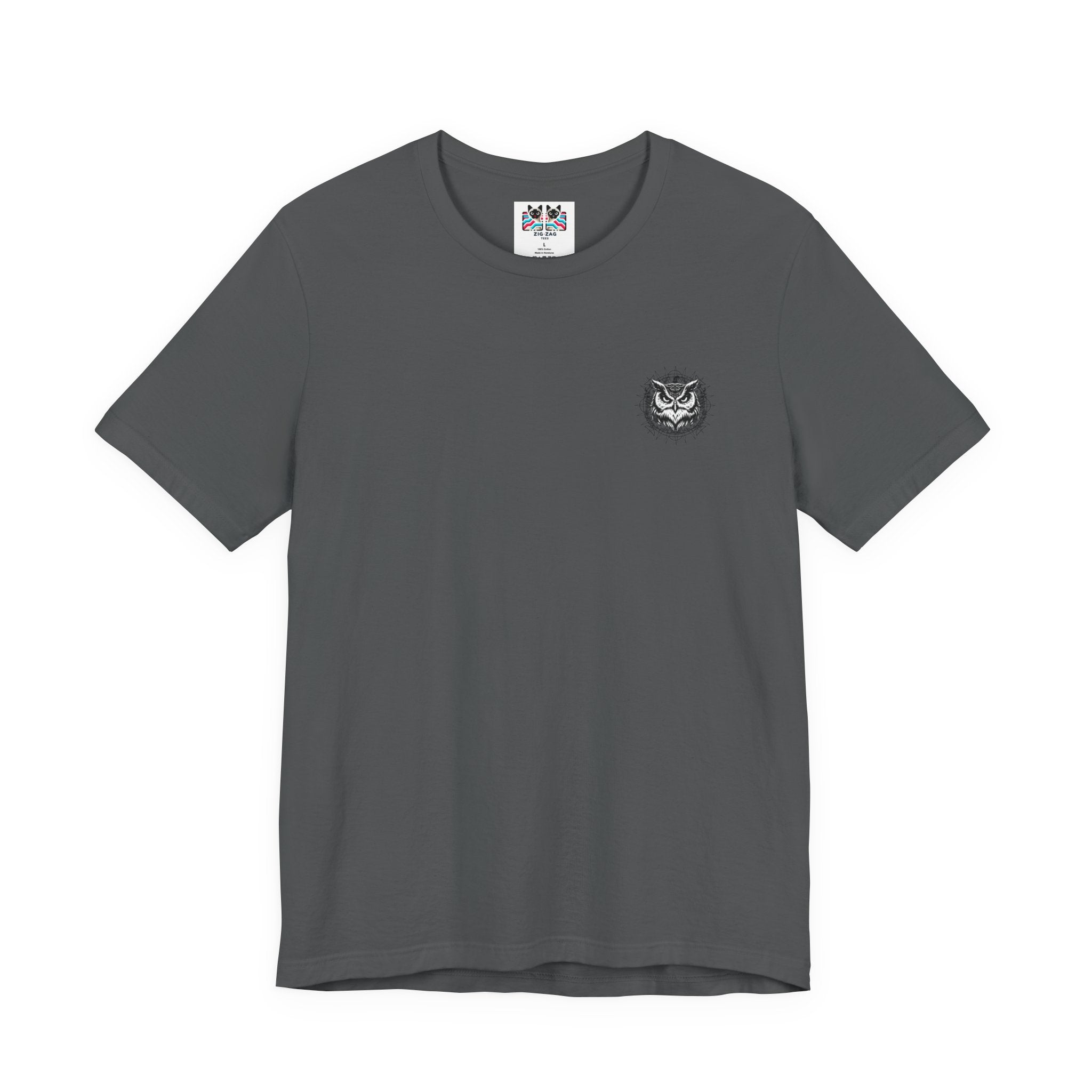 Spirit of Wisdom Owl T-Shirt – Wise Owl with Witch Hat and Medal [Black Text]