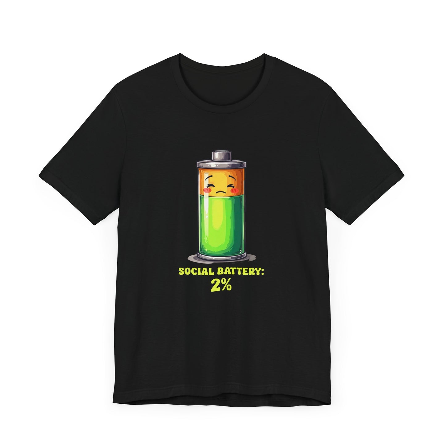 Social Battery 2% – Low Charge Sad Battery Graphic T-Shirt