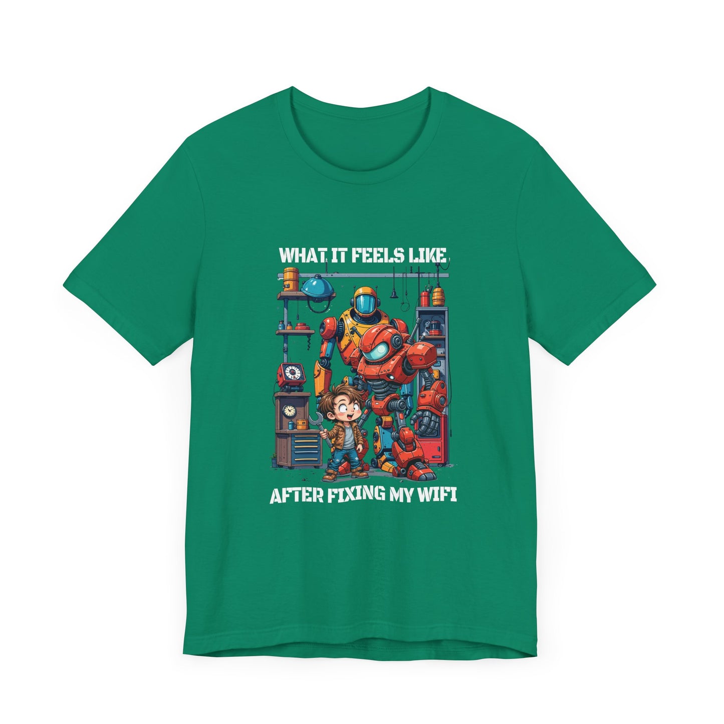 What It Feels Like After Fixing My WIFI – Joyful Boy with Tools Graphic T-Shirt