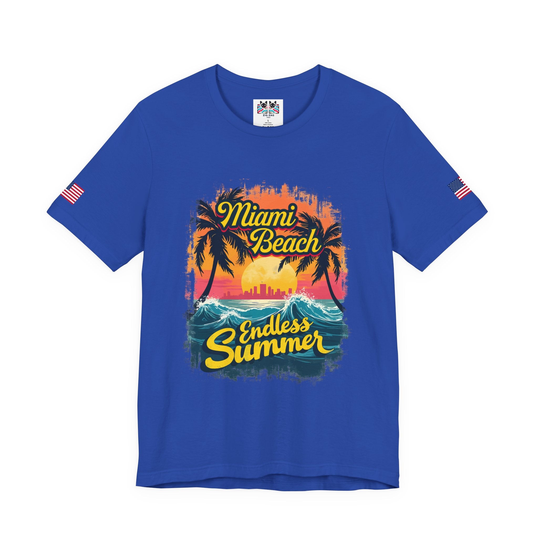 Miami Beach Endless Summer T-Shirt – Retro Wave Palm Tree Sunset Graphic Tee