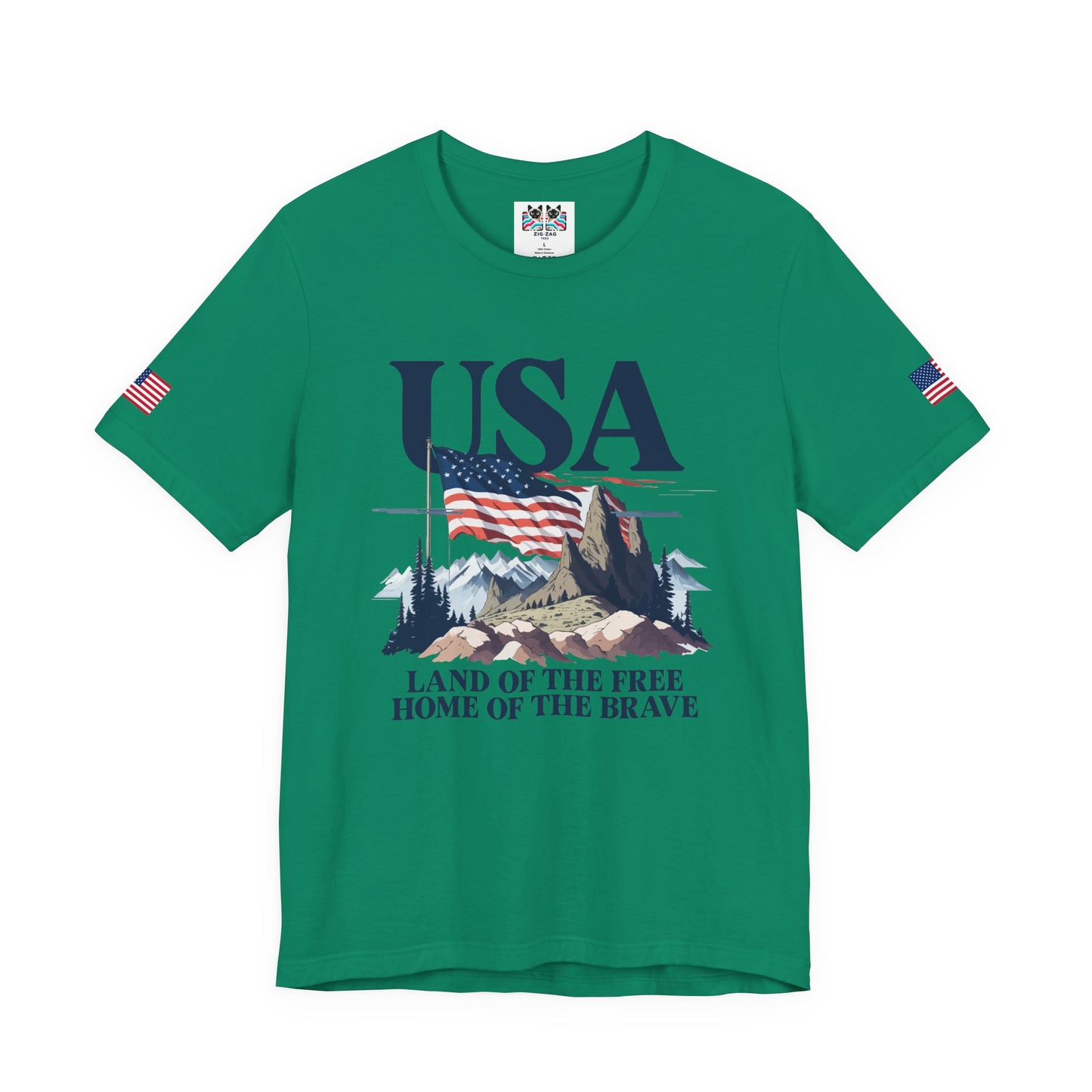 USA Land of the Free Home of the Brave T-Shirt – Mountain Flag Nature Patriotic Graphic Tee